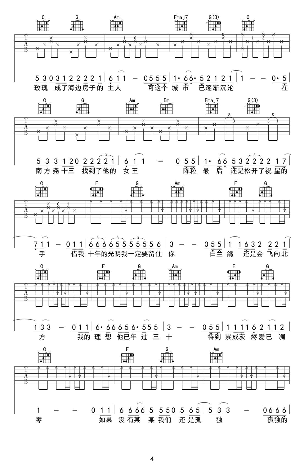 陈小姐的话吉他谱_我们的世界很民谣吉他谱_图片谱