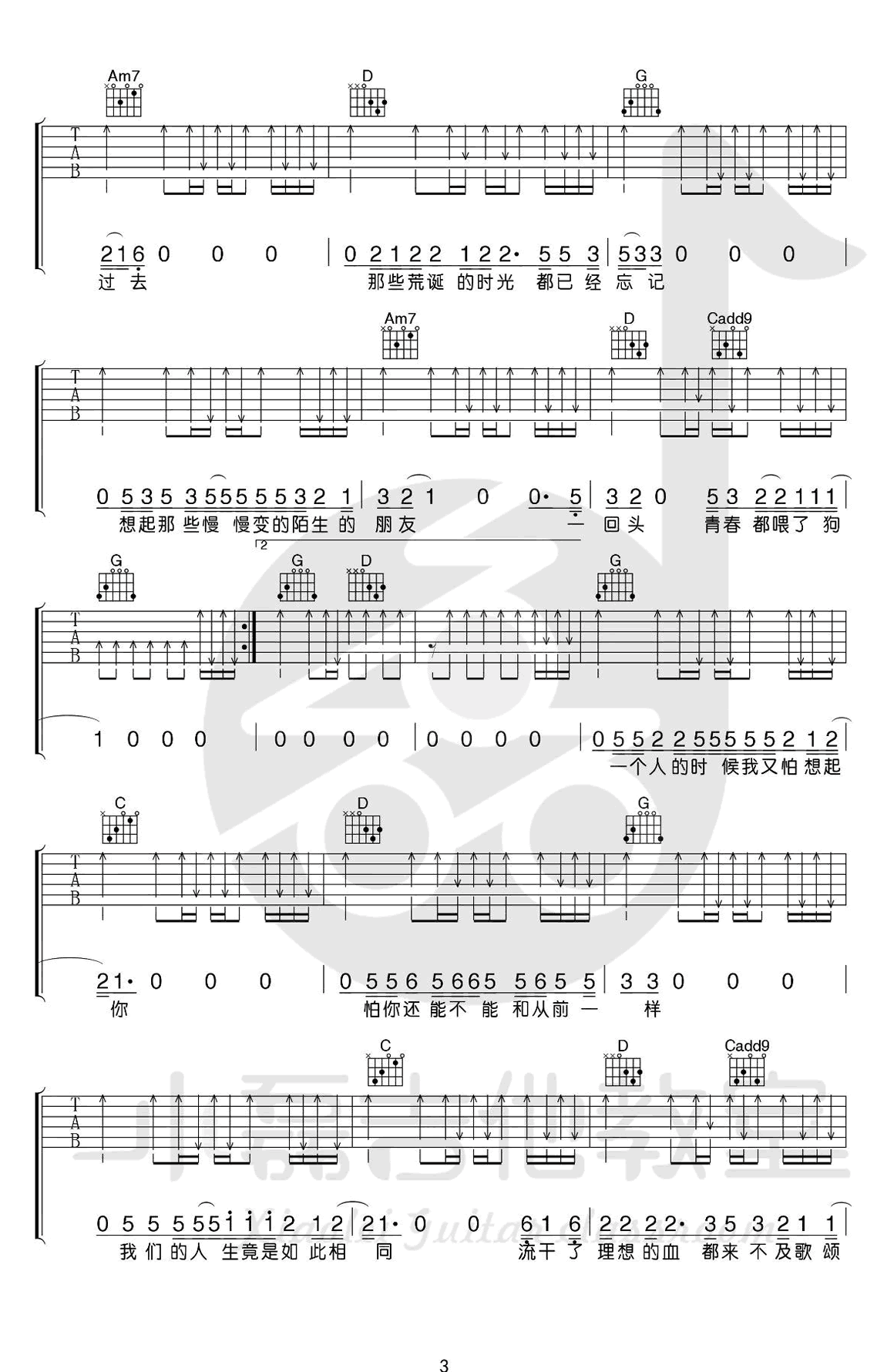 狗日的青春吉他谱_G调_贰佰_吉他弹唱教学视频