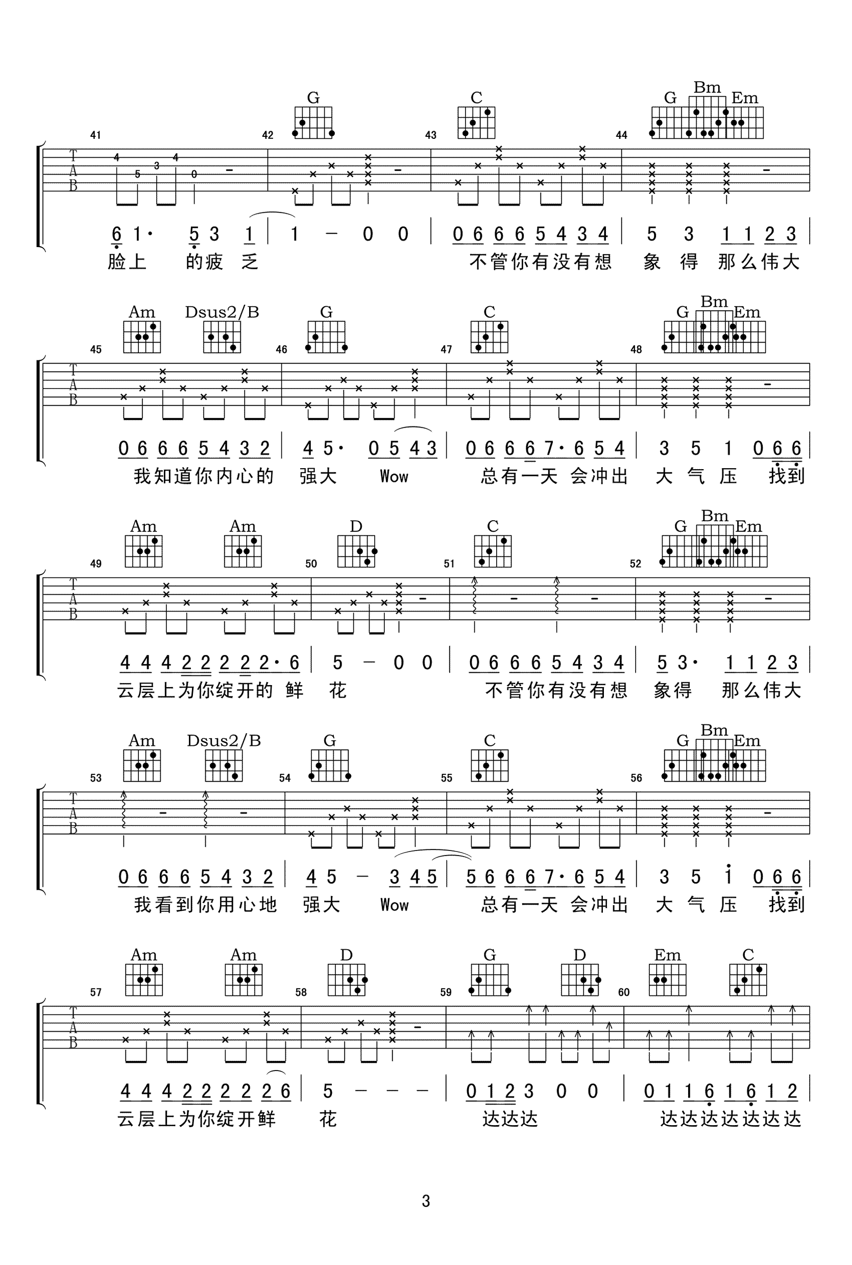 邵夷贝_小傻瓜_吉他谱_G调指法_高清图片谱