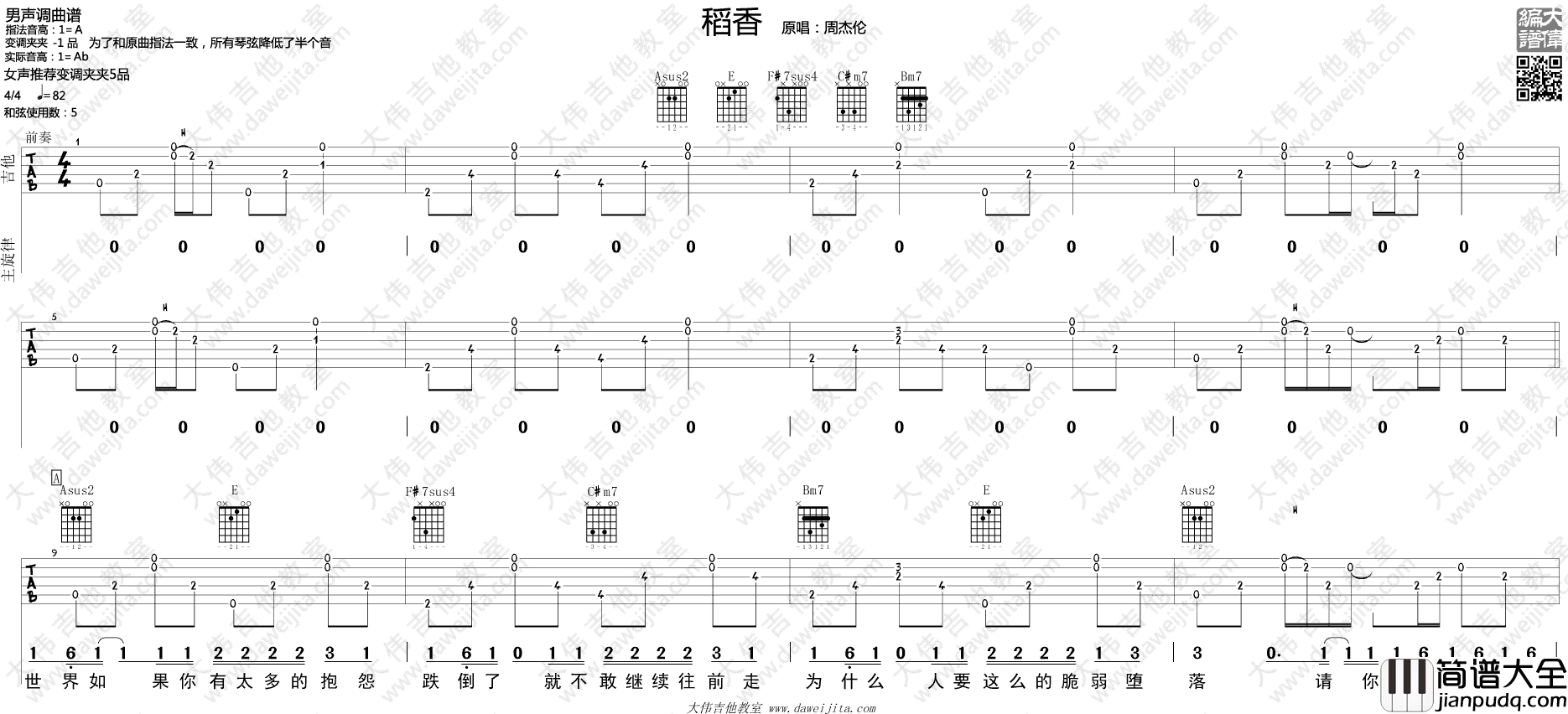 稻香吉他谱_周杰伦_新编男生版__稻香_吉他弹唱演示