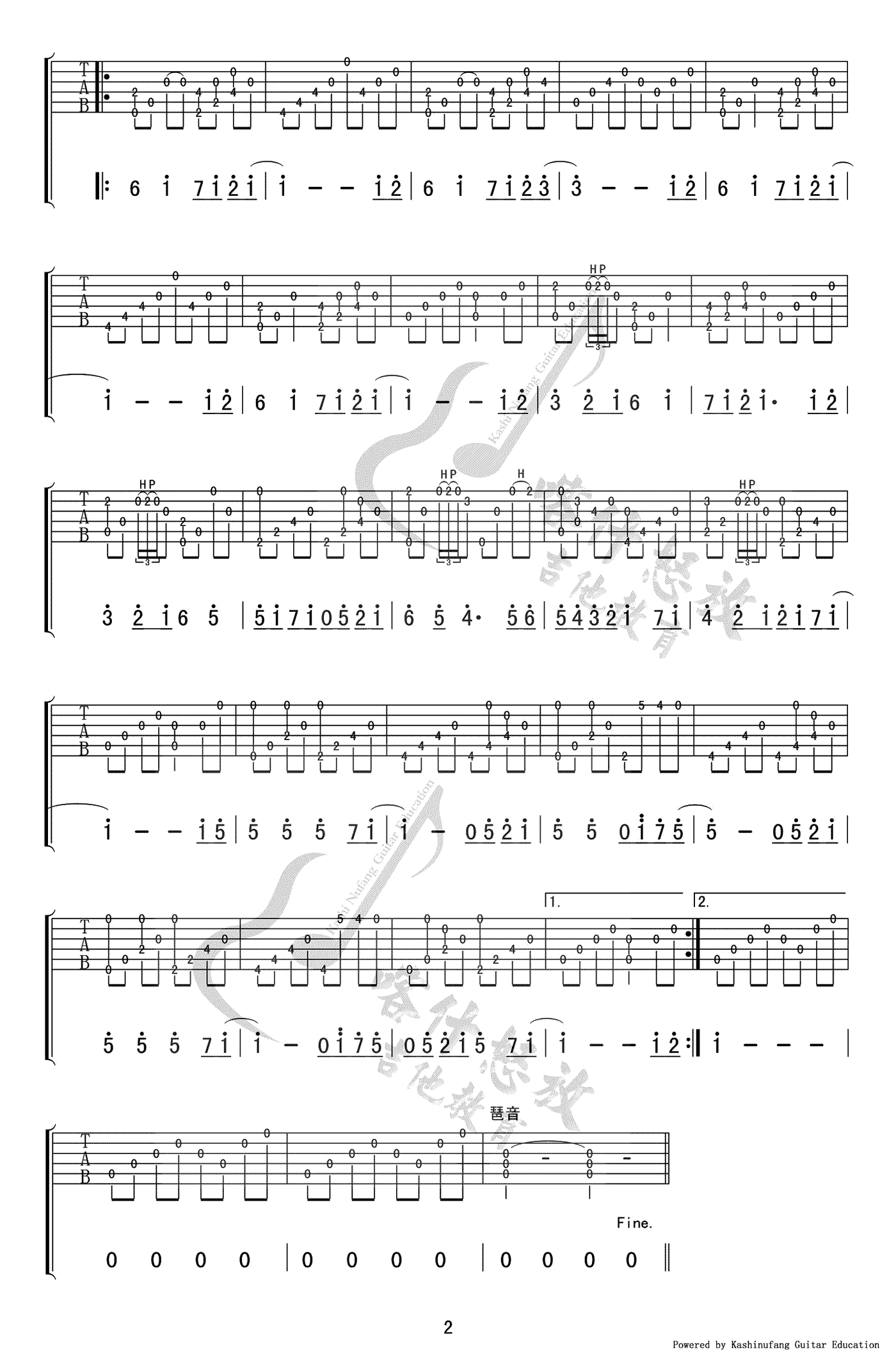 流行的云吉他谱_岸部真明_指弹独奏谱_吉他图片谱
