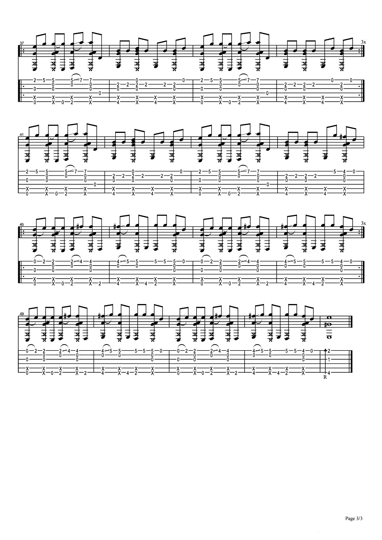 PDD洪荒之力指弹吉他谱_电音歌曲_Ngau_Hung_吉他独奏谱