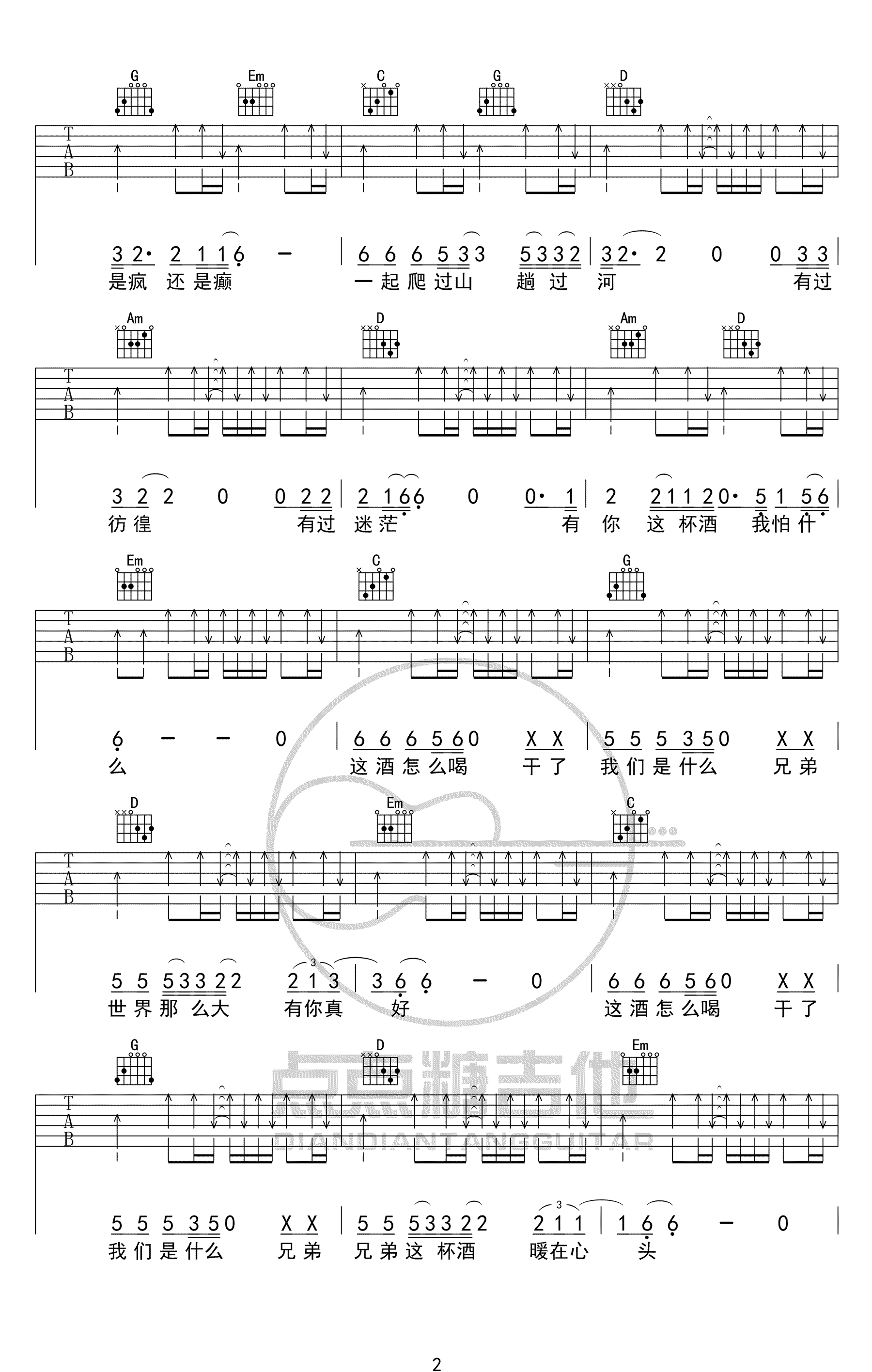 这酒怎么喝吉他谱_王旭(旭日阳刚)_G调六线谱