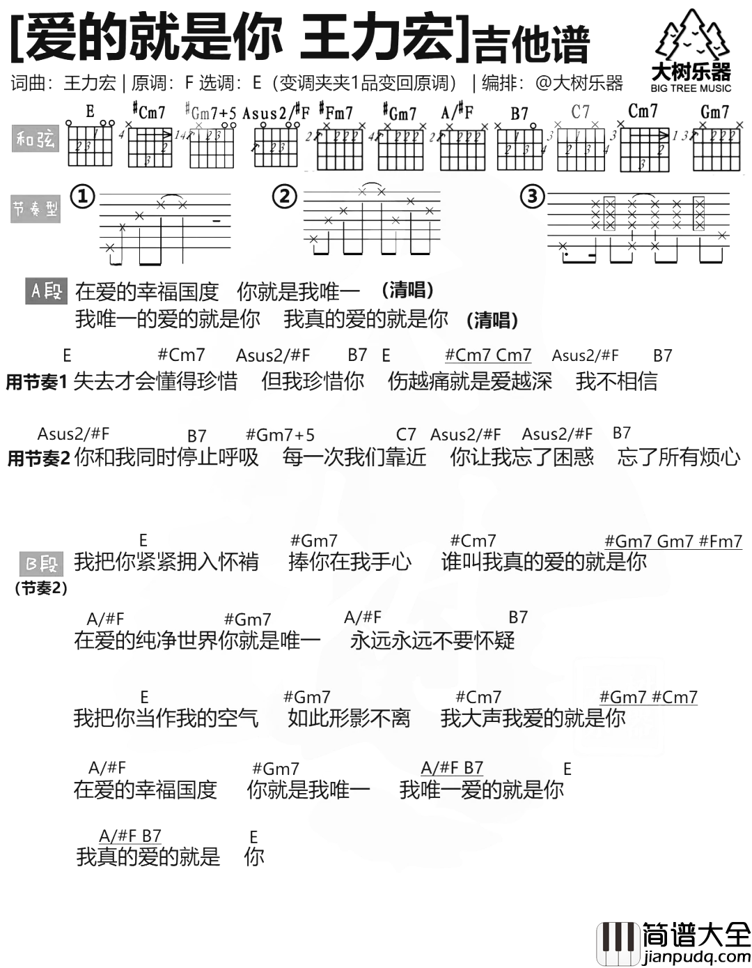 王力宏_爱的就是你_吉他谱_E调原版和弦谱【附演示】