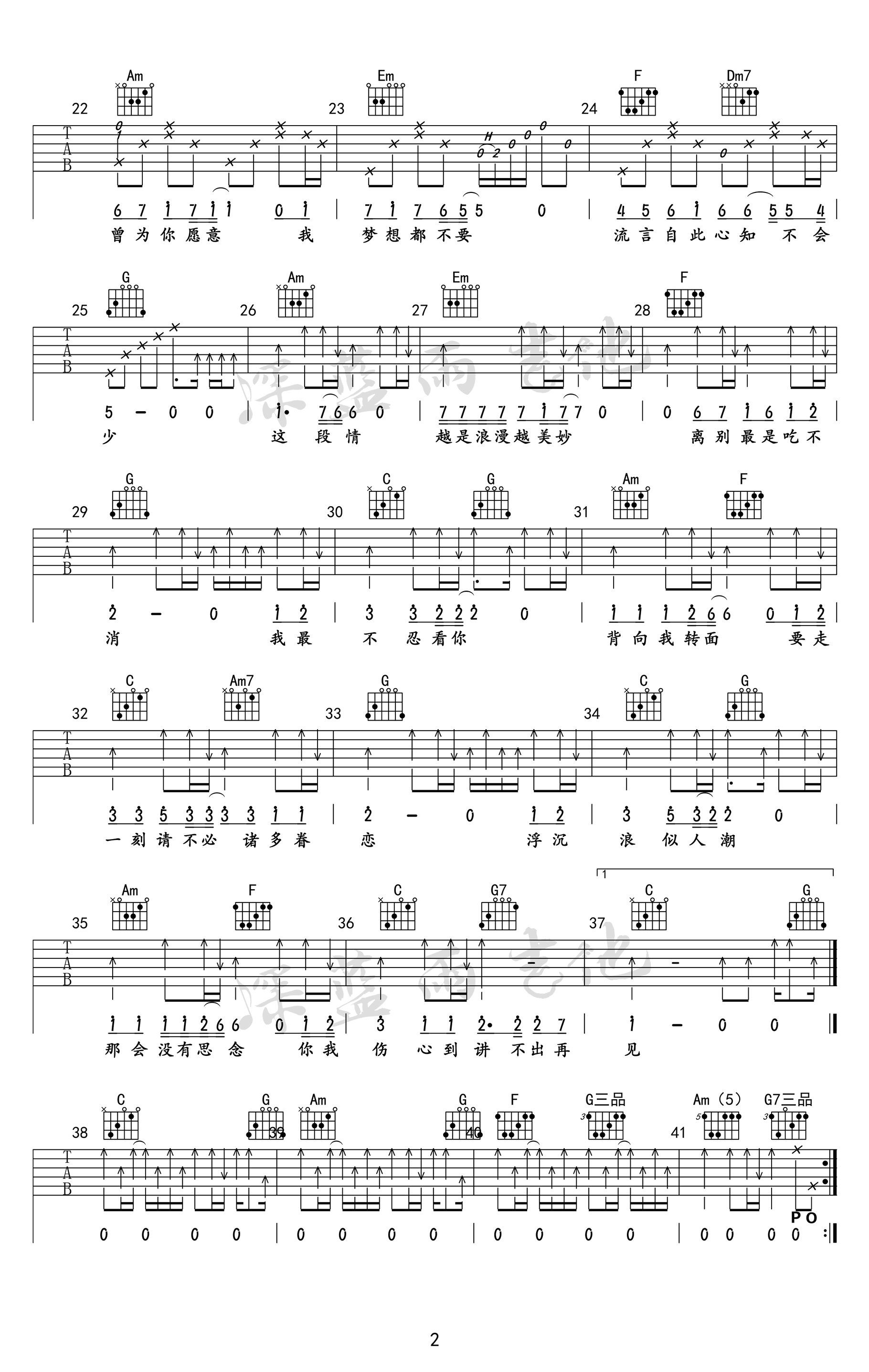 讲不出再见吉他谱_谭咏麟_C调弹唱谱_吉他教学视频