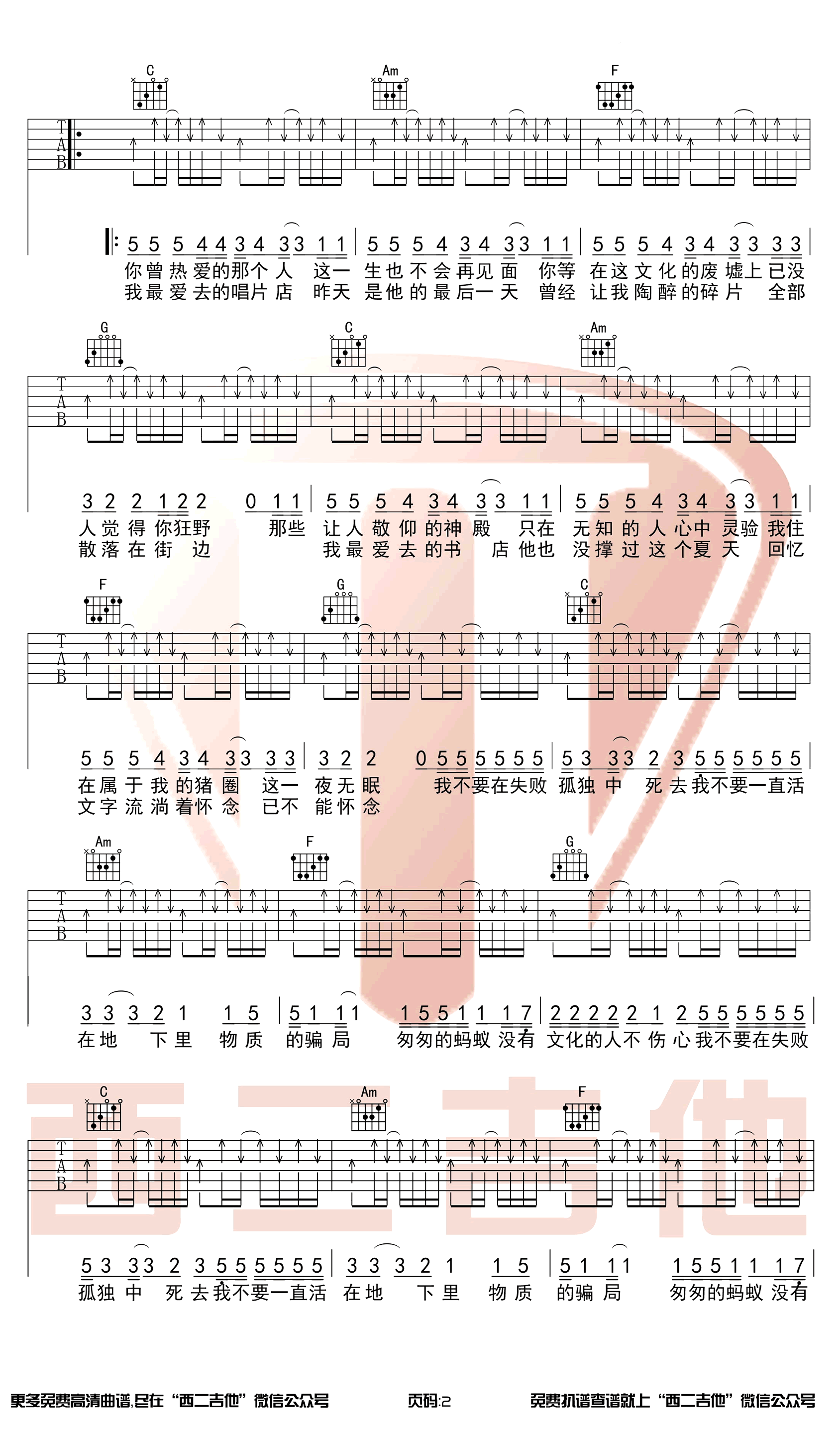 没有理想的人不伤心吉他谱_新裤子乐队_C调原版