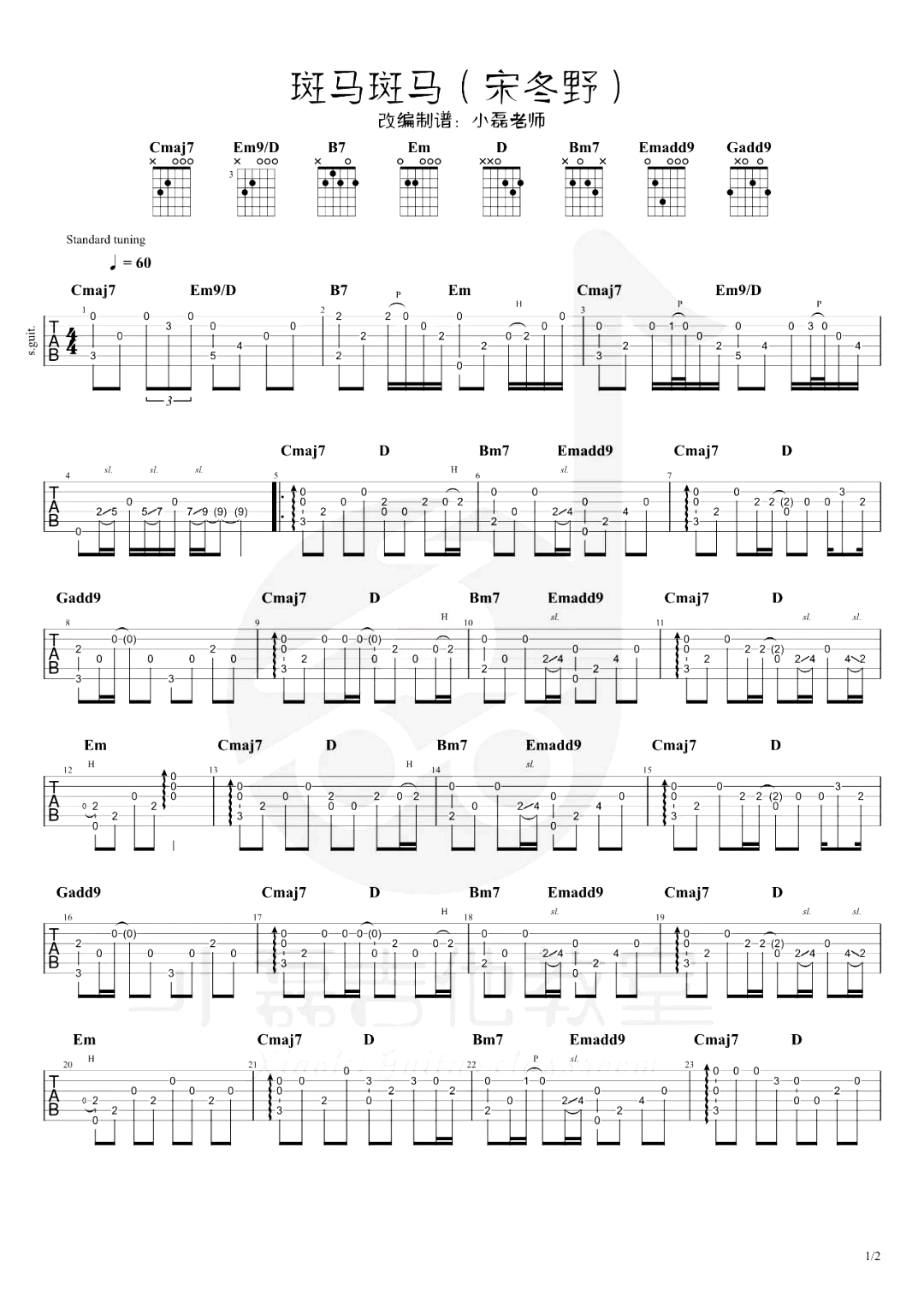 斑马斑马指弹谱_宋冬野_吉他独奏演示/教学视频