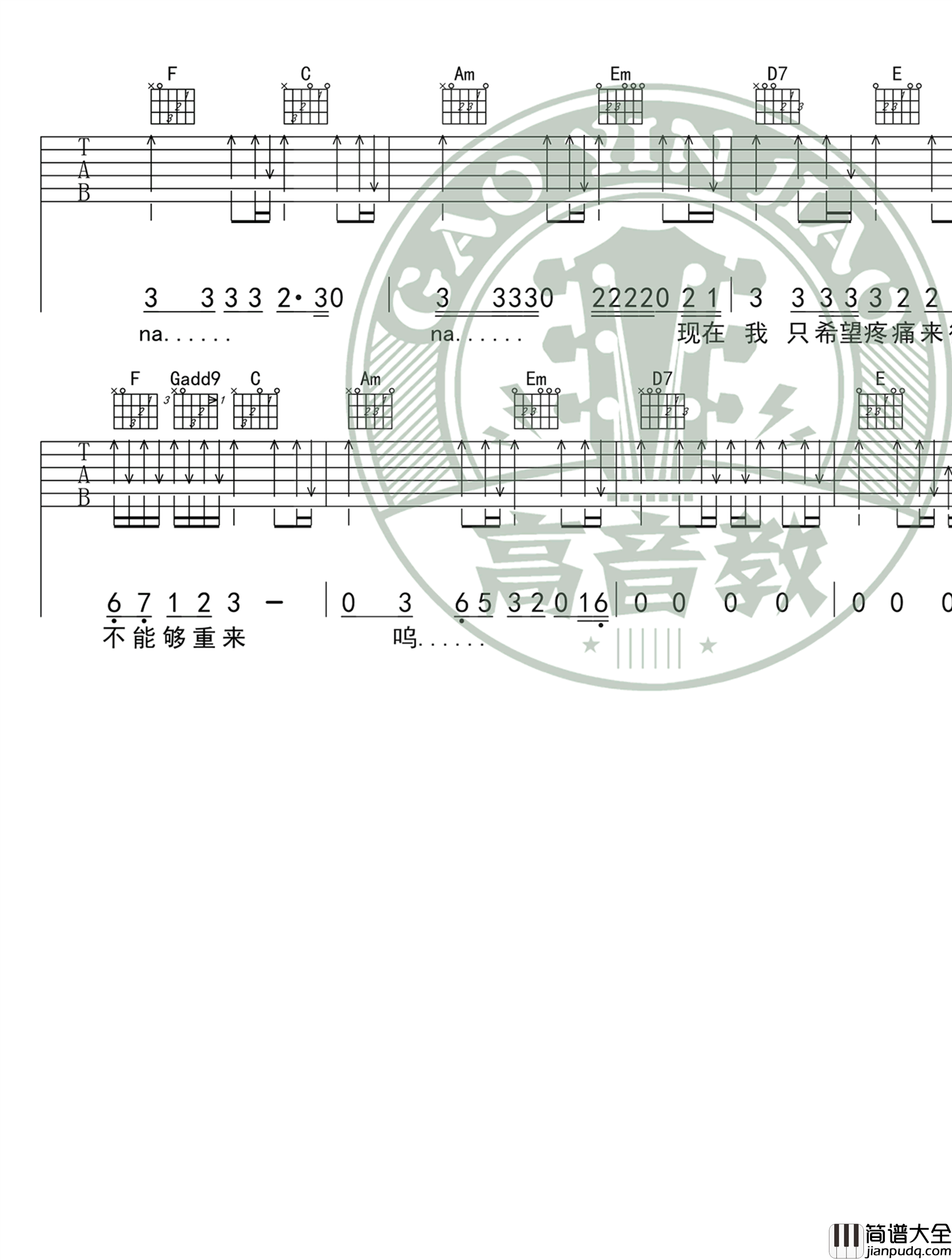 梁博_男孩_吉他谱_C调简单版_入门弹唱谱