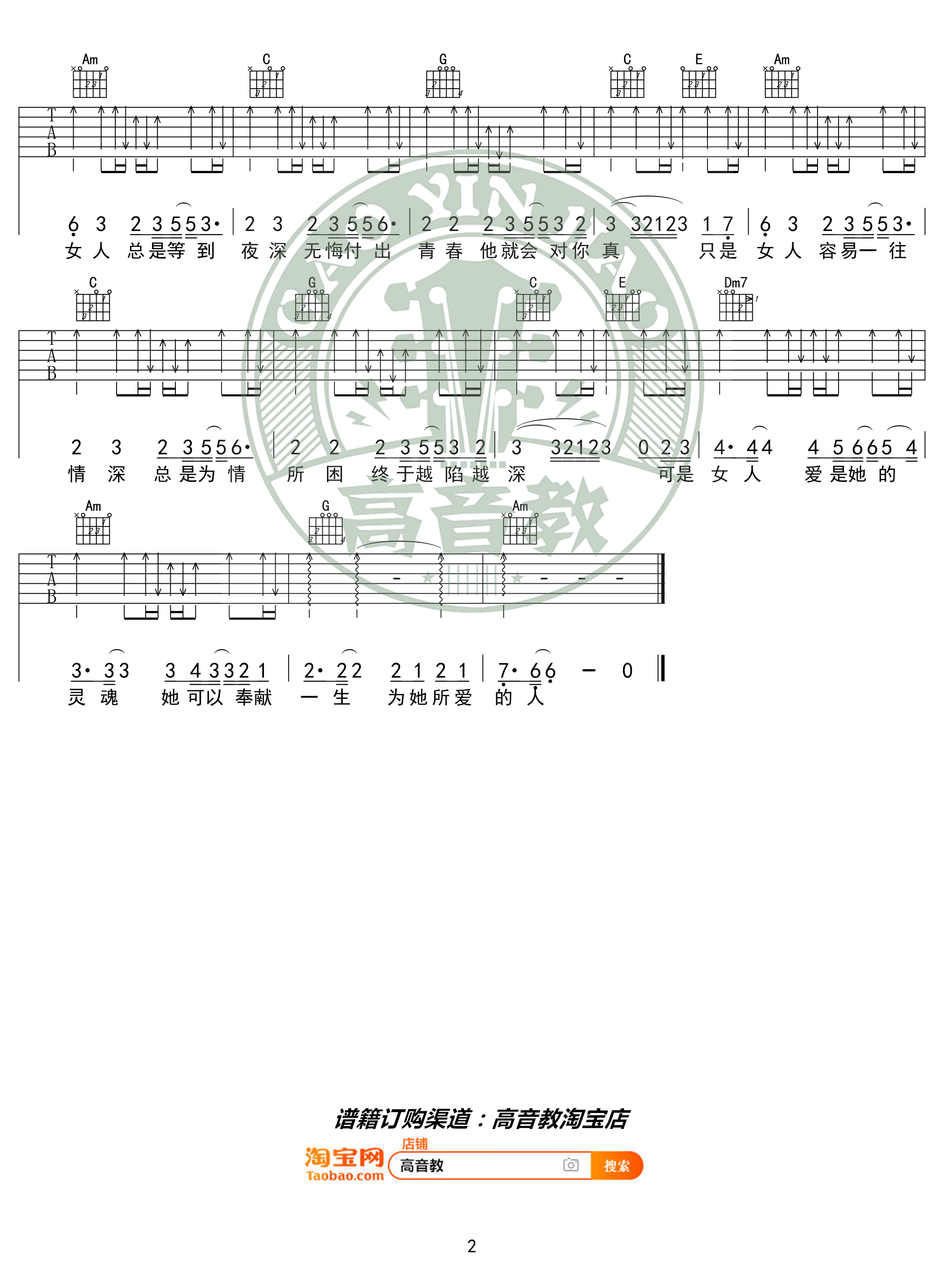 梁静茹_问_吉他谱_C调简单版_入门弹唱谱
