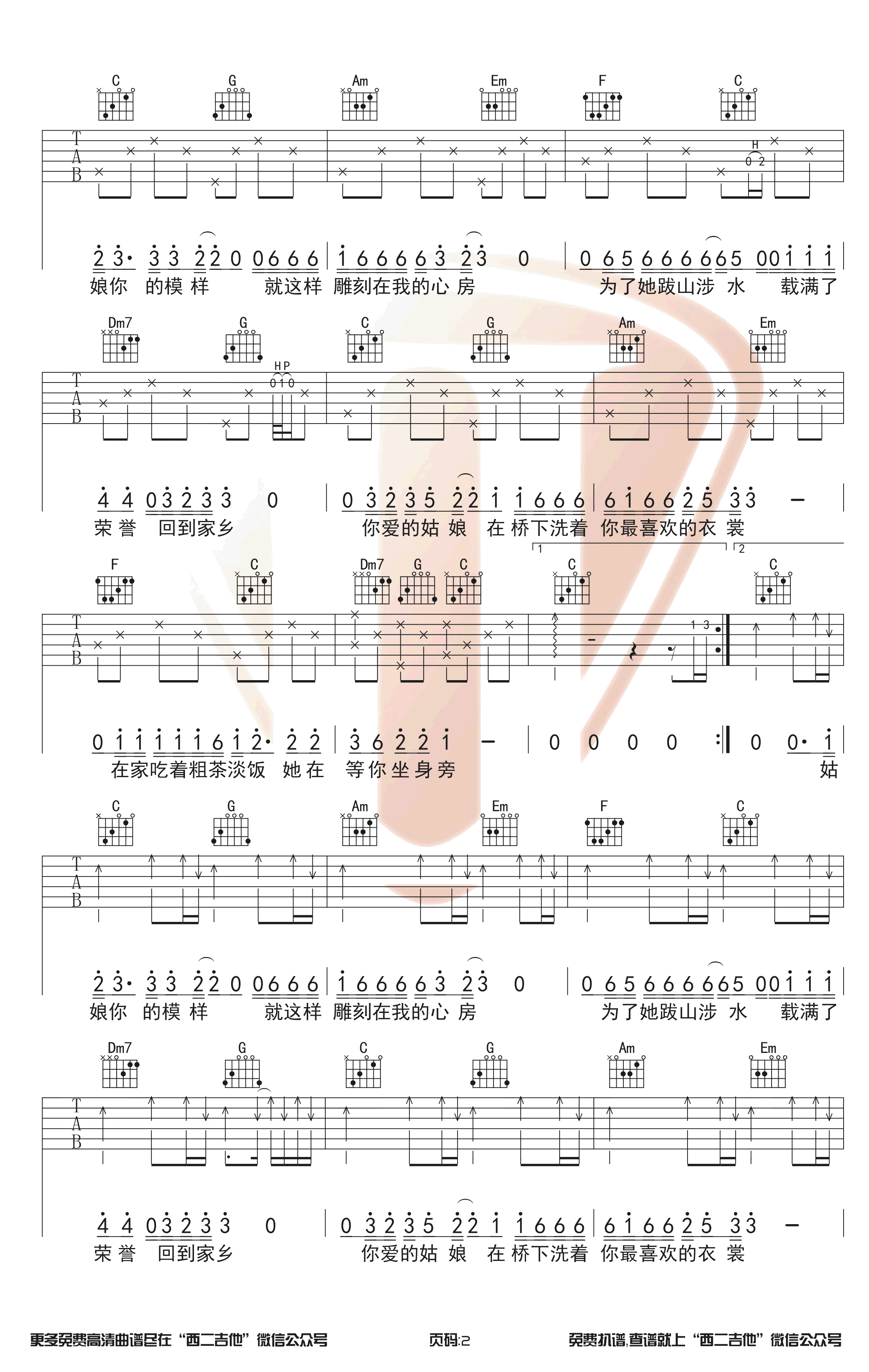 你的姑娘吉他谱_隔壁老樊_C调带前奏_超原版弹唱谱