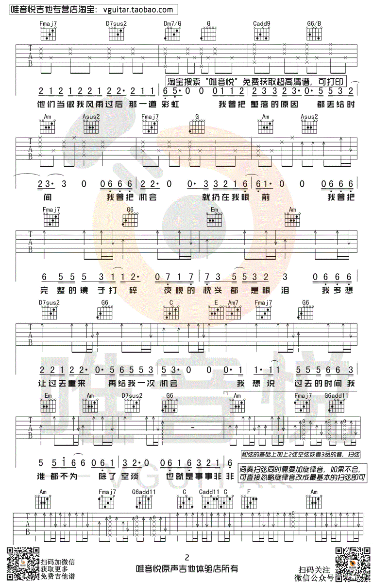 我曾吉他谱_隔壁老樊_C调简单版_弹唱六线谱