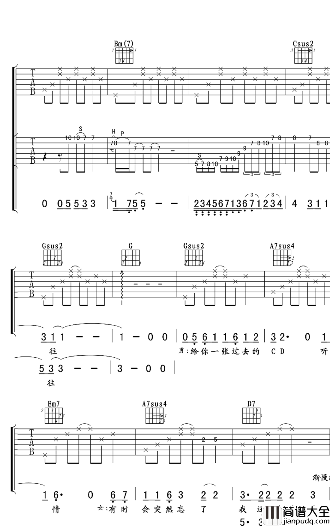 因为爱情吉他谱_王菲/陈奕迅_G调指法_完美版