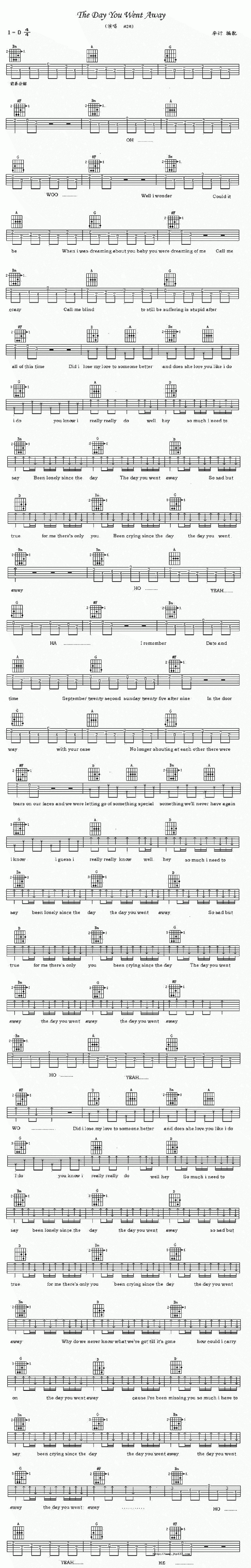 thedayyouwentaway吉他谱_M2M_D调和弦弹唱谱_精心编制版_图谱1