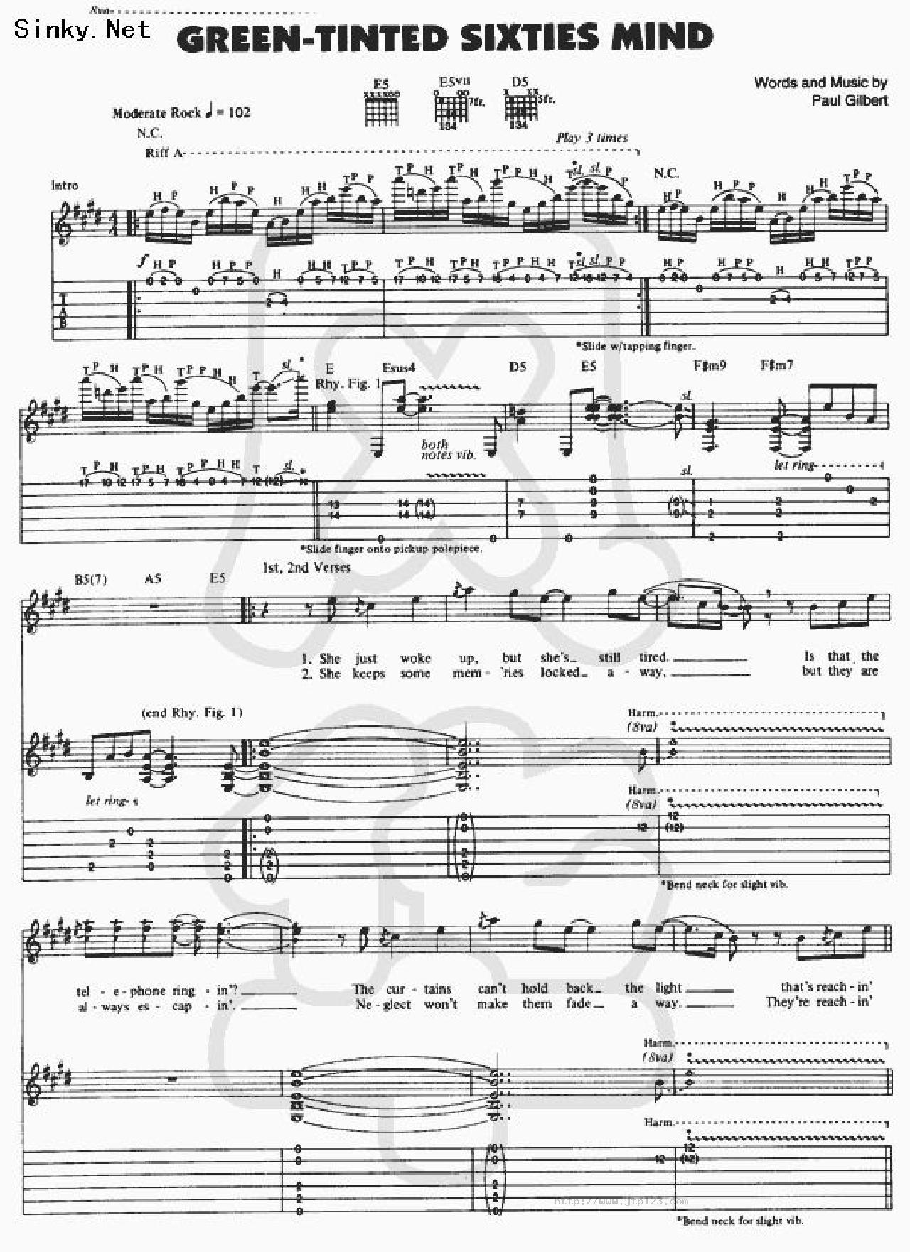 greentintedsixtiesmind吉他谱_PaulGilbert_G调和弦弹唱谱_图谱1