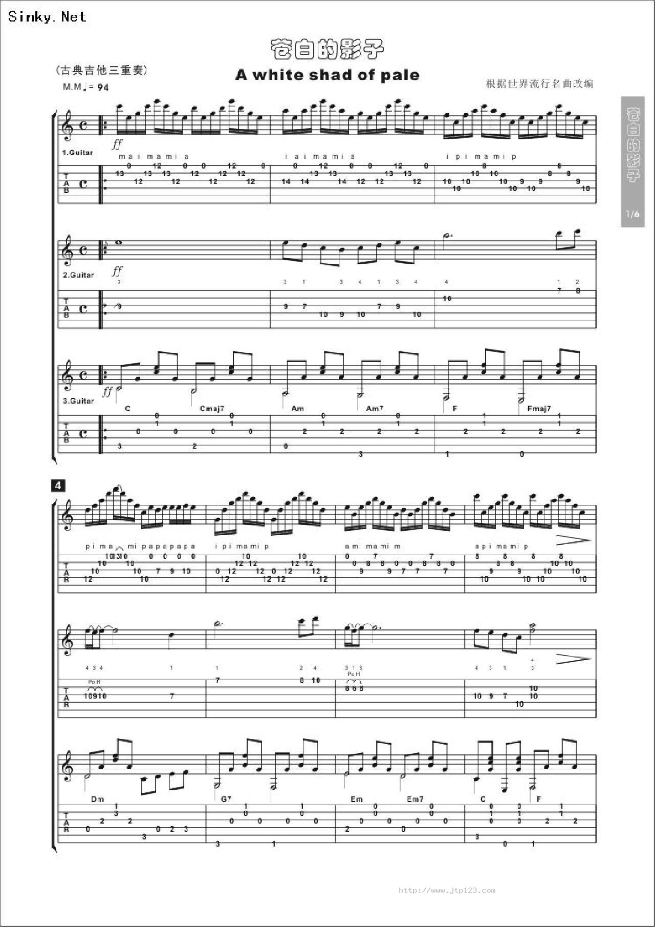 awhiteshadofpale吉他谱_练习曲_D调和弦弹唱谱_苍白的影子_图谱1