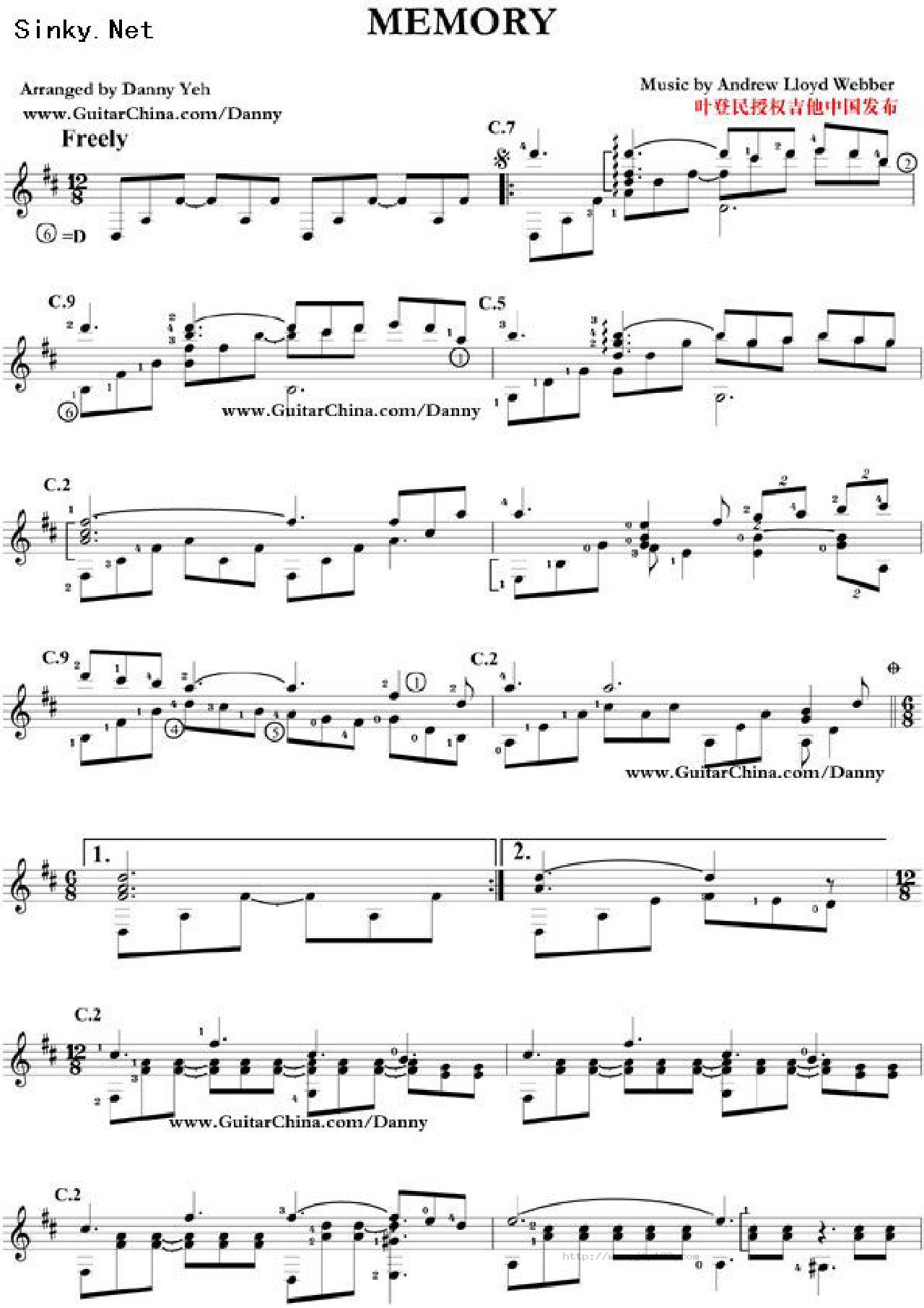 memory回忆吉他谱_佚名_C调和弦弹唱谱_图谱1