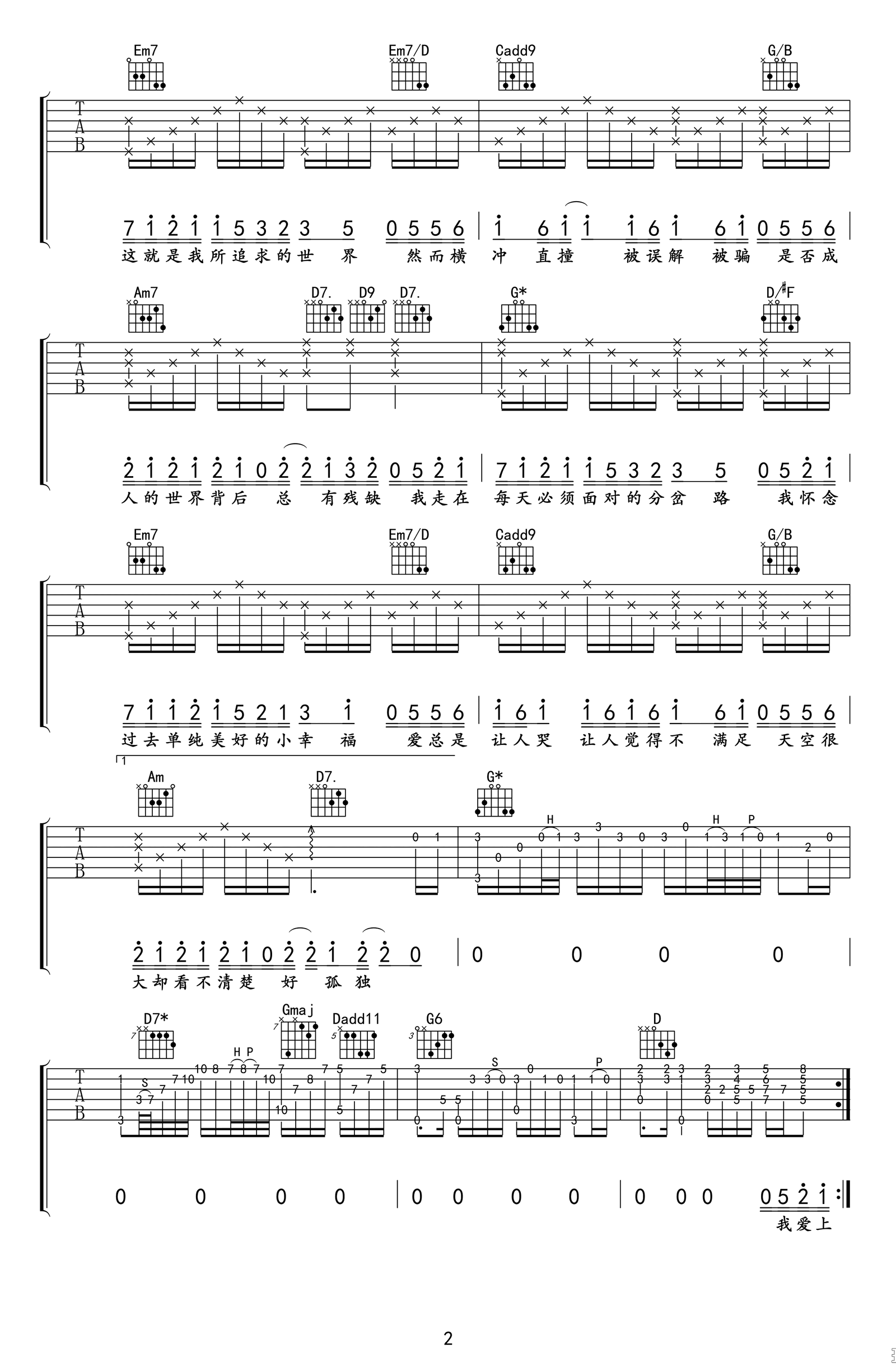 天黑黑吉他谱_孙燕姿_G调六线谱_高清版