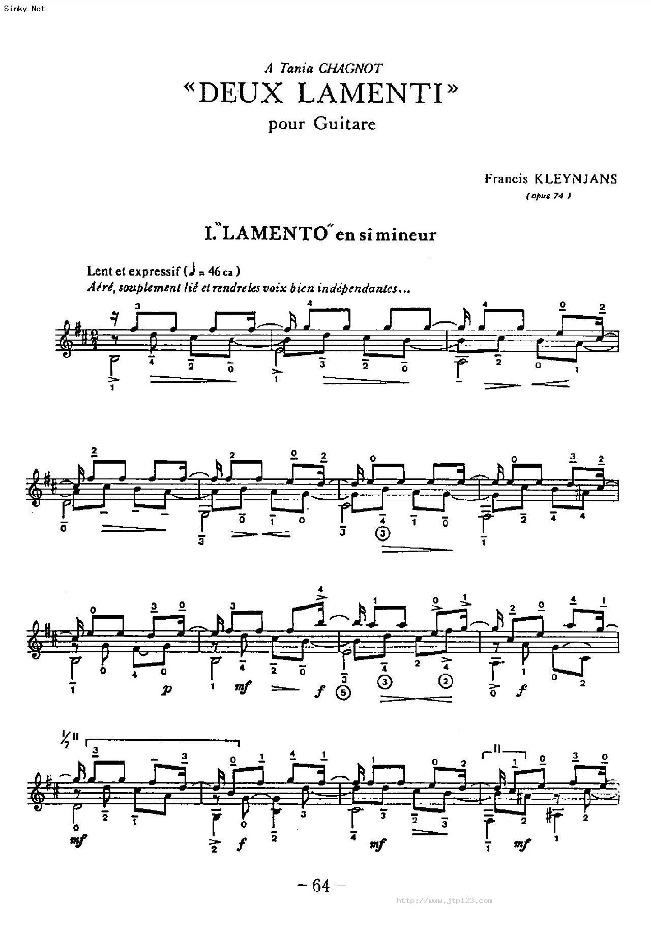 DeuxLamentiNr吉他谱_古典音乐_C调和弦弹唱谱_图谱1
