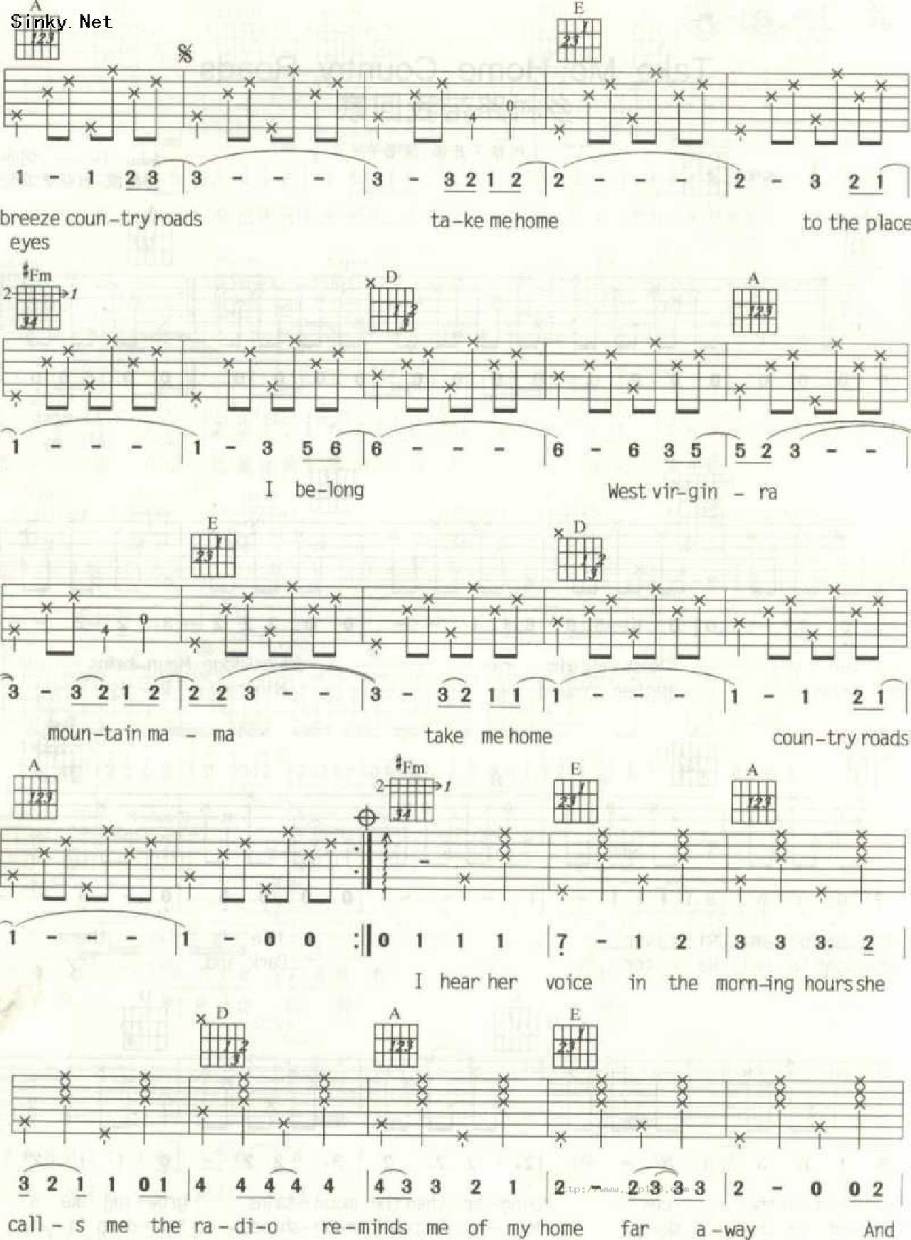 Countryroadtakemehome吉他谱_johndenver_A调和弦弹唱谱_图谱2