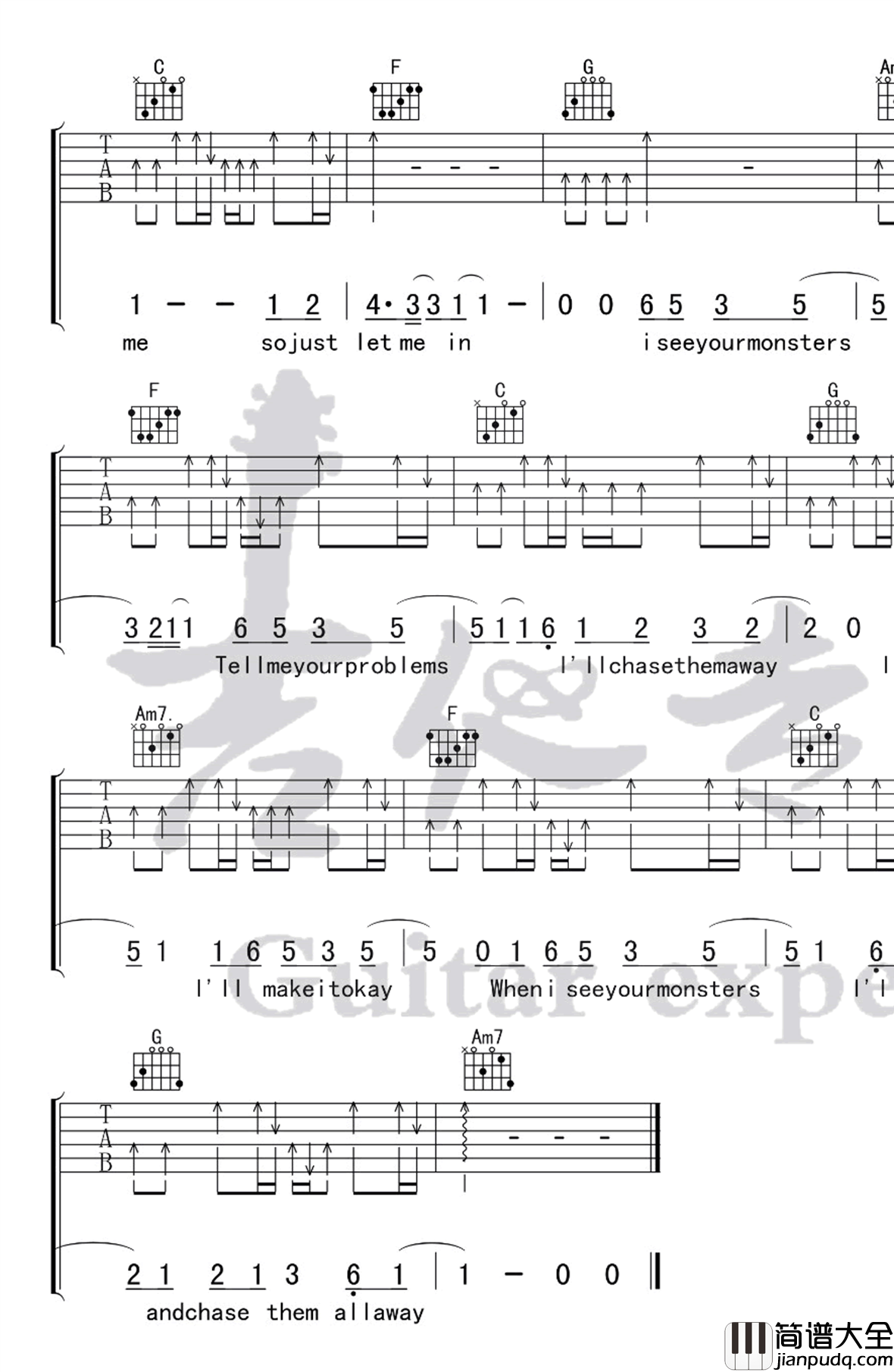 Monsters吉他谱_C调_Katie_Sky_高清图片谱