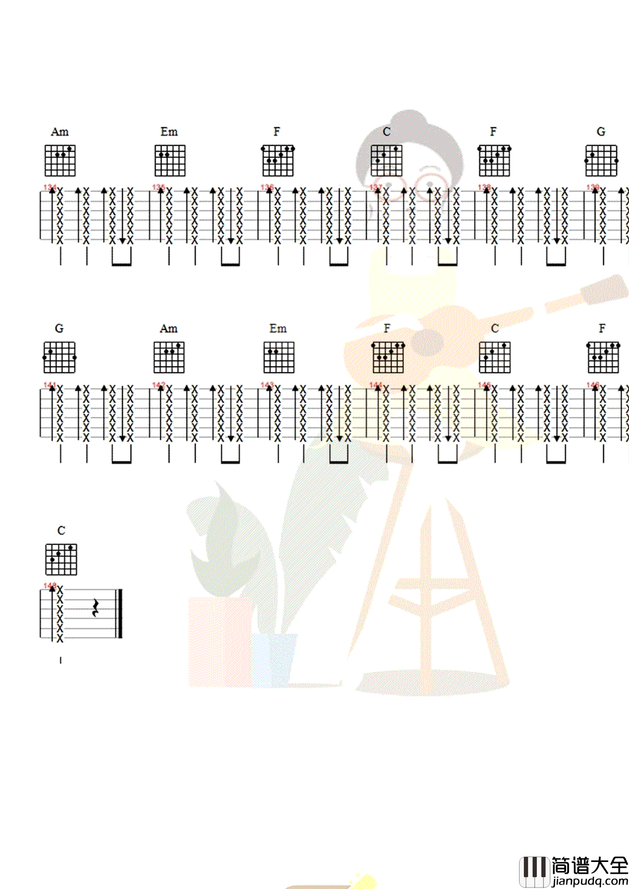 亲爱的旅人啊吉他谱_周深_千与千寻_中文版主题曲_教学视频