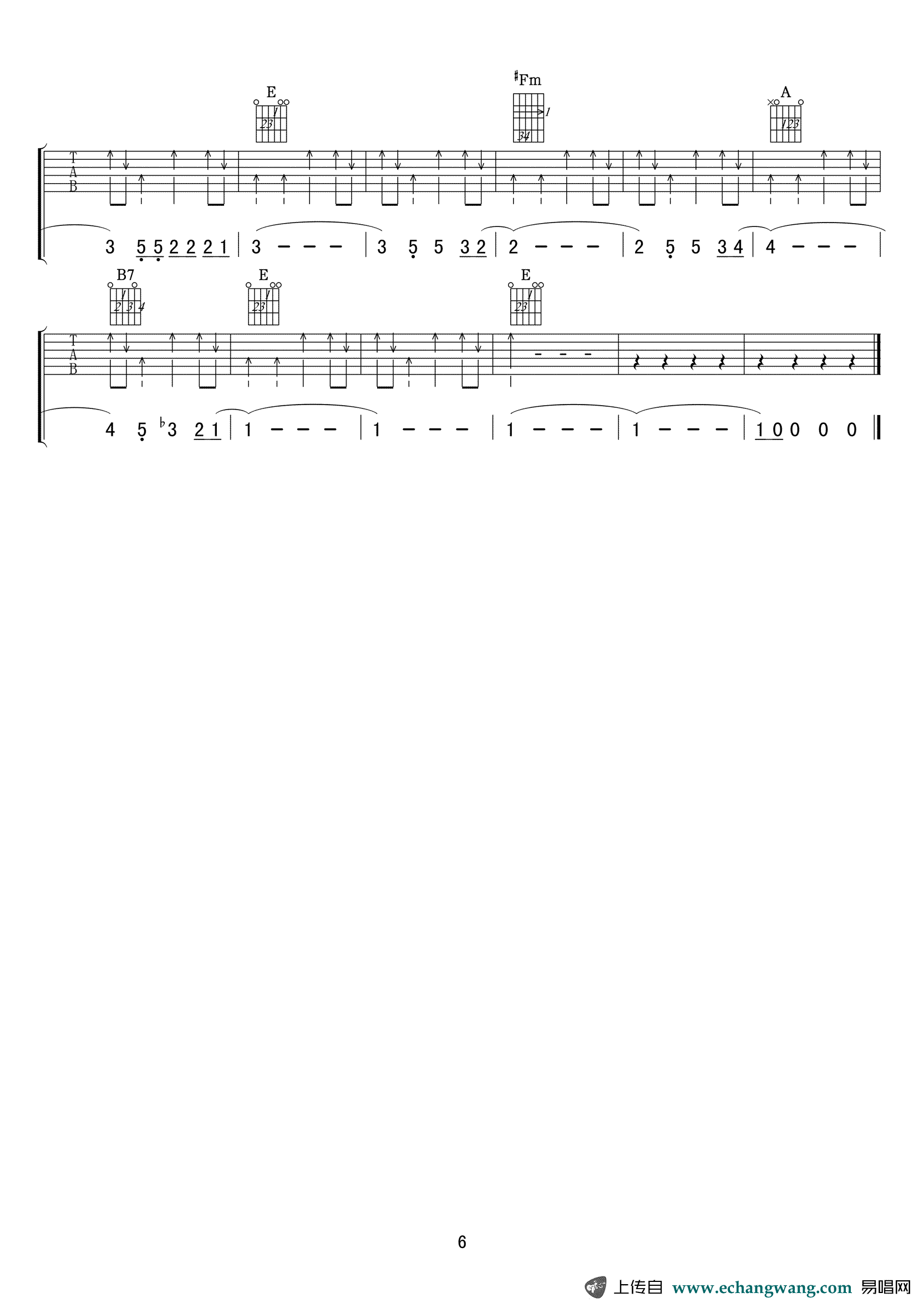 像梦一样自由吉他谱_汪峰_E调_弹唱图片谱