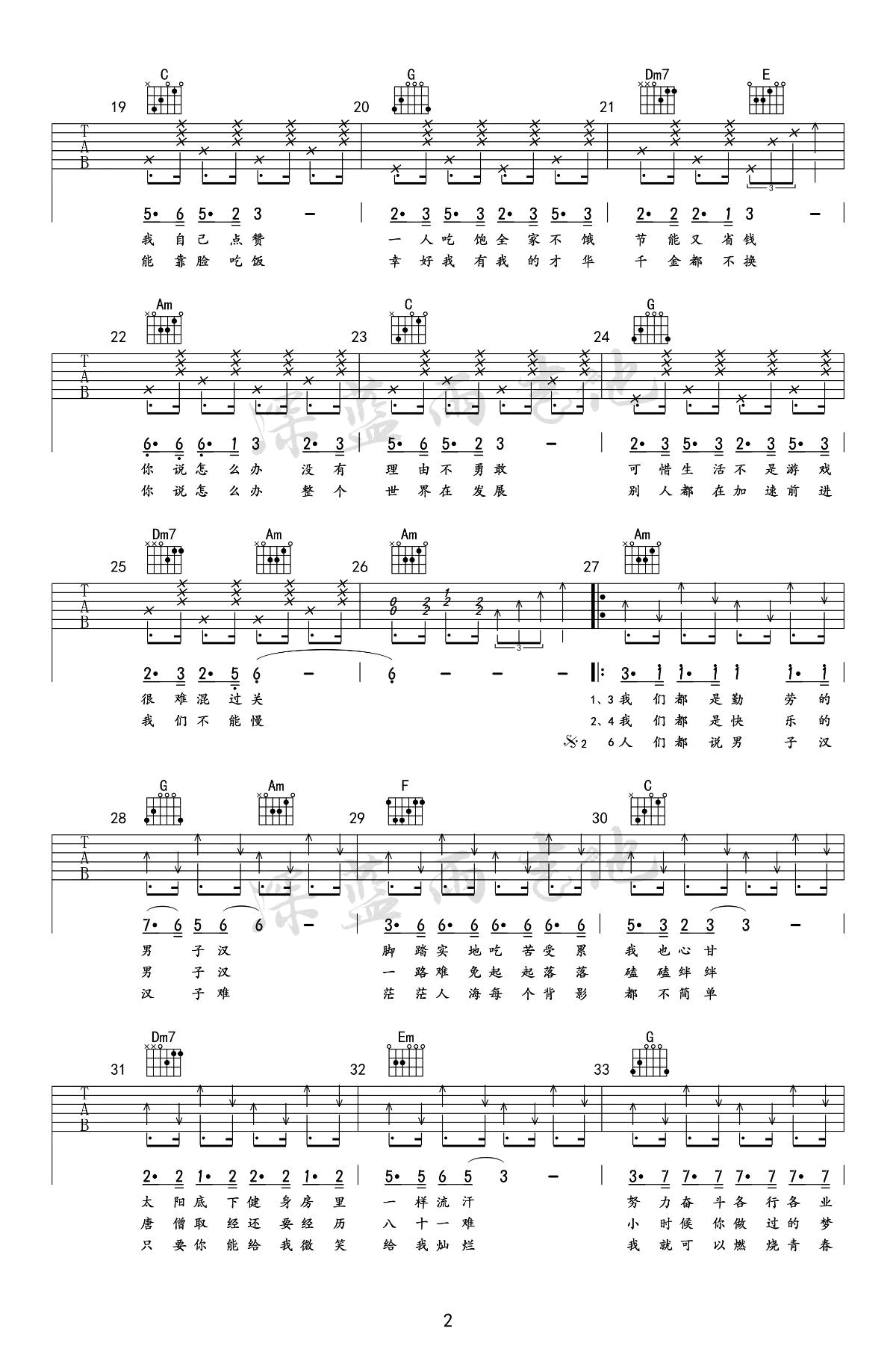 快乐男子汉吉他谱_沙溢尼格买提白凯南_吉他弹唱演示
