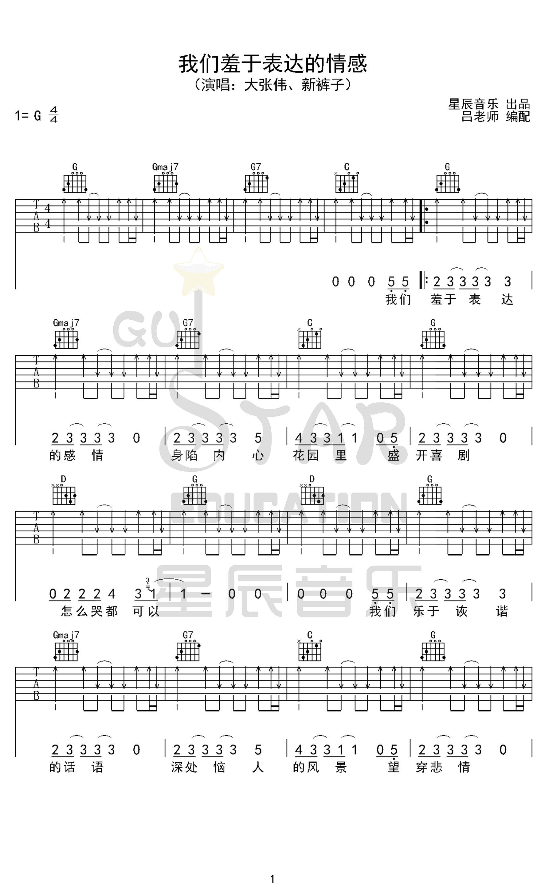 我们羞于表达的感情吉他谱_大张伟新裤子_G调弹唱谱