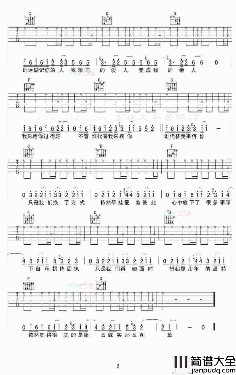 只愿你好吉他谱、王铮亮、弹唱六线谱