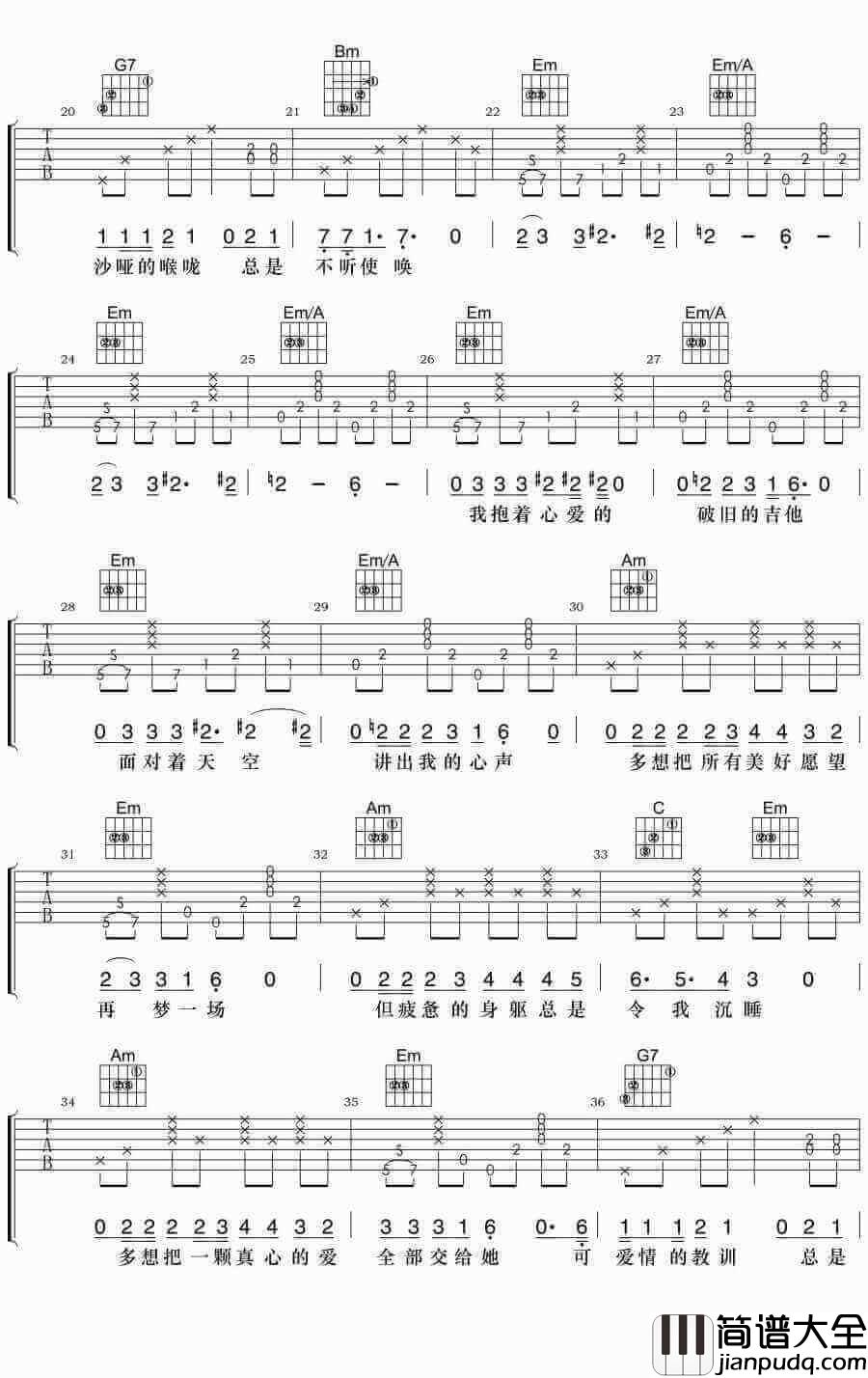 小镇心声吉他谱、陈楚生、小镇心声六线谱