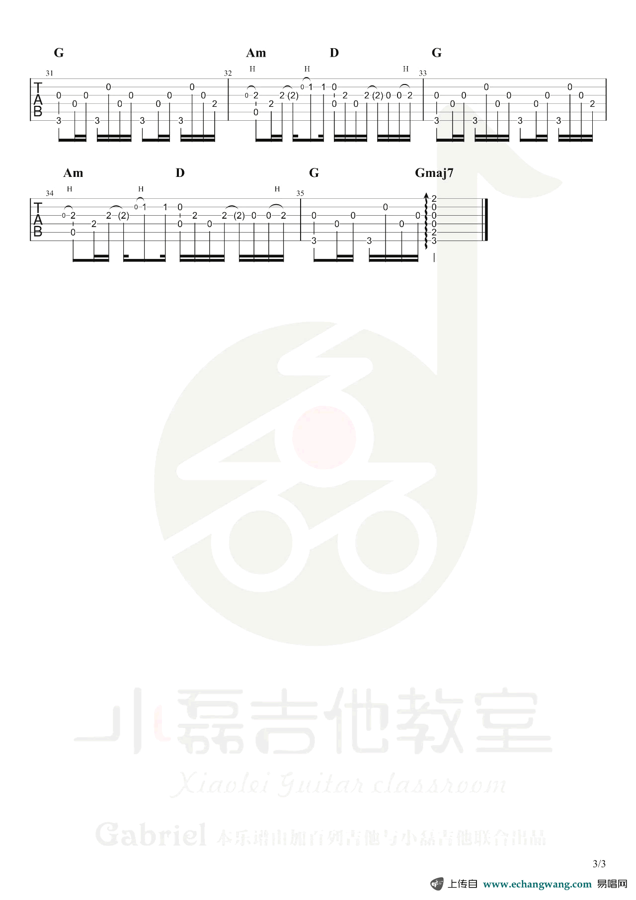 和你在一起指弹谱_吉他独奏谱_指弹教学视频
