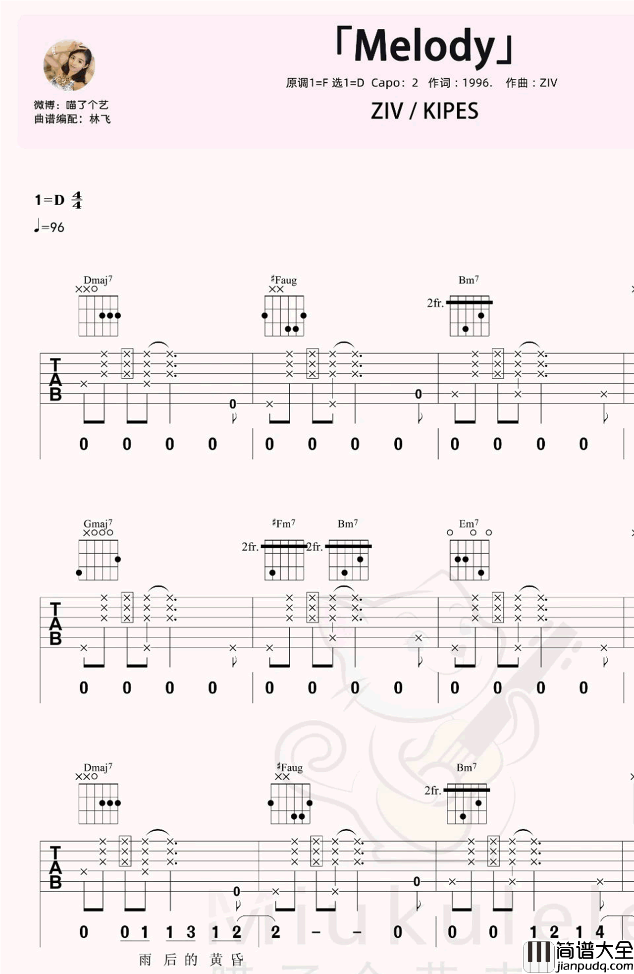 ZIV/KIPES_Melody_吉他谱_甜蜜情歌_吉他弹唱演示
