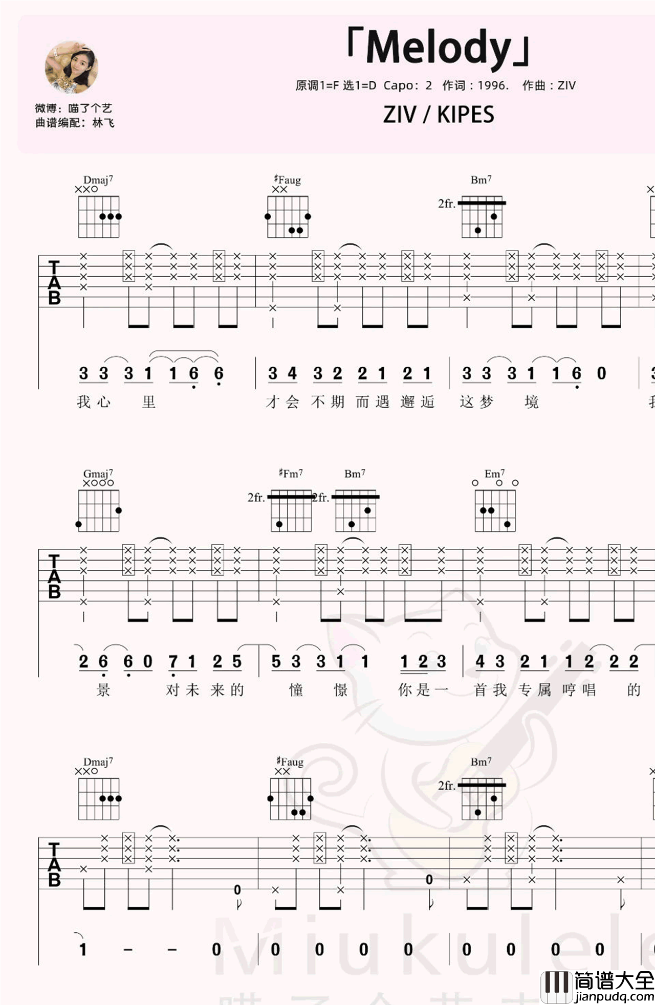 ZIV/KIPES_Melody_吉他谱_甜蜜情歌_吉他弹唱演示