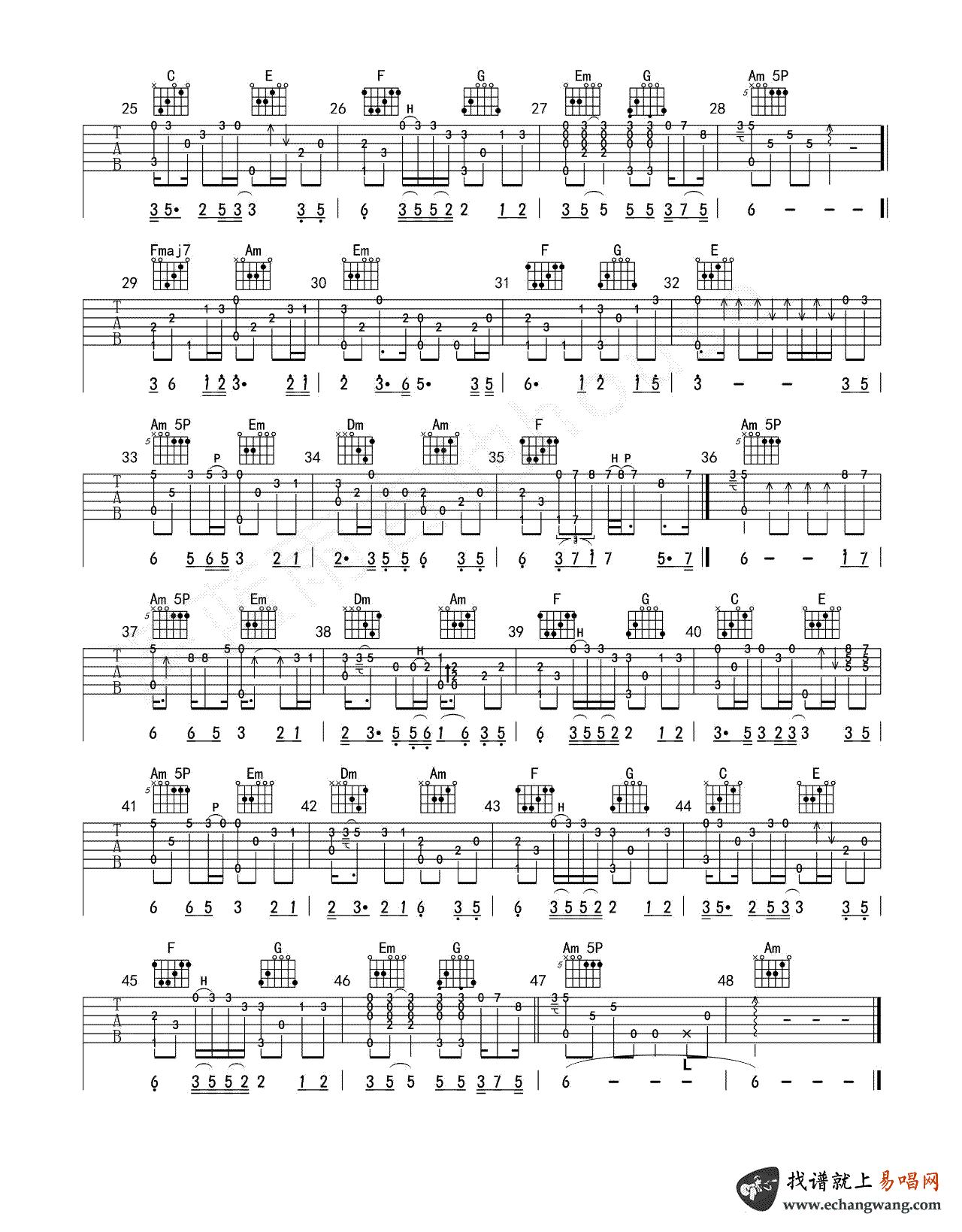 一生啊吉他指弹谱_马句_独奏谱_吉他演示视频
