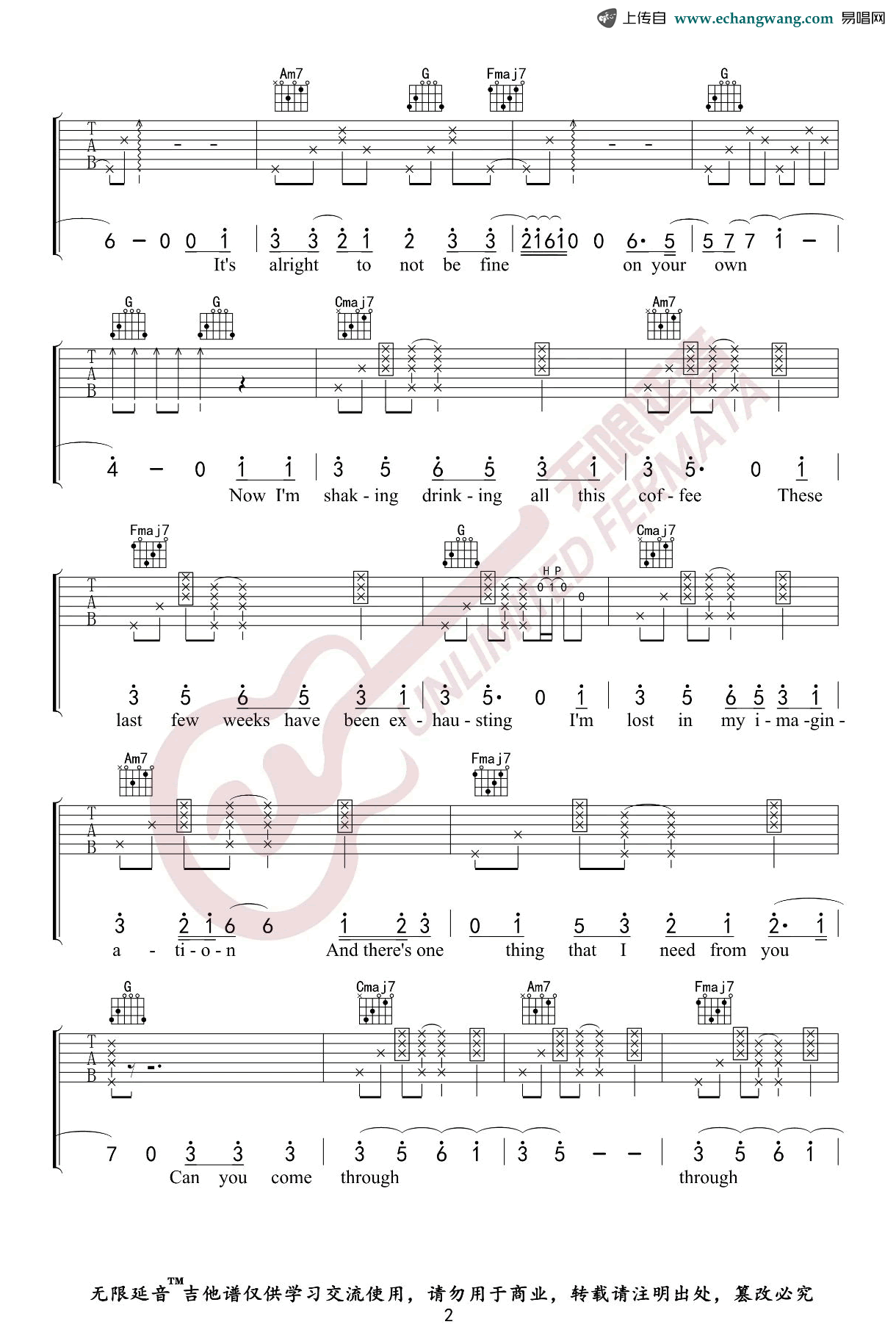 Comethru吉他谱_Jeremy_Zucker_C调_弹唱谱