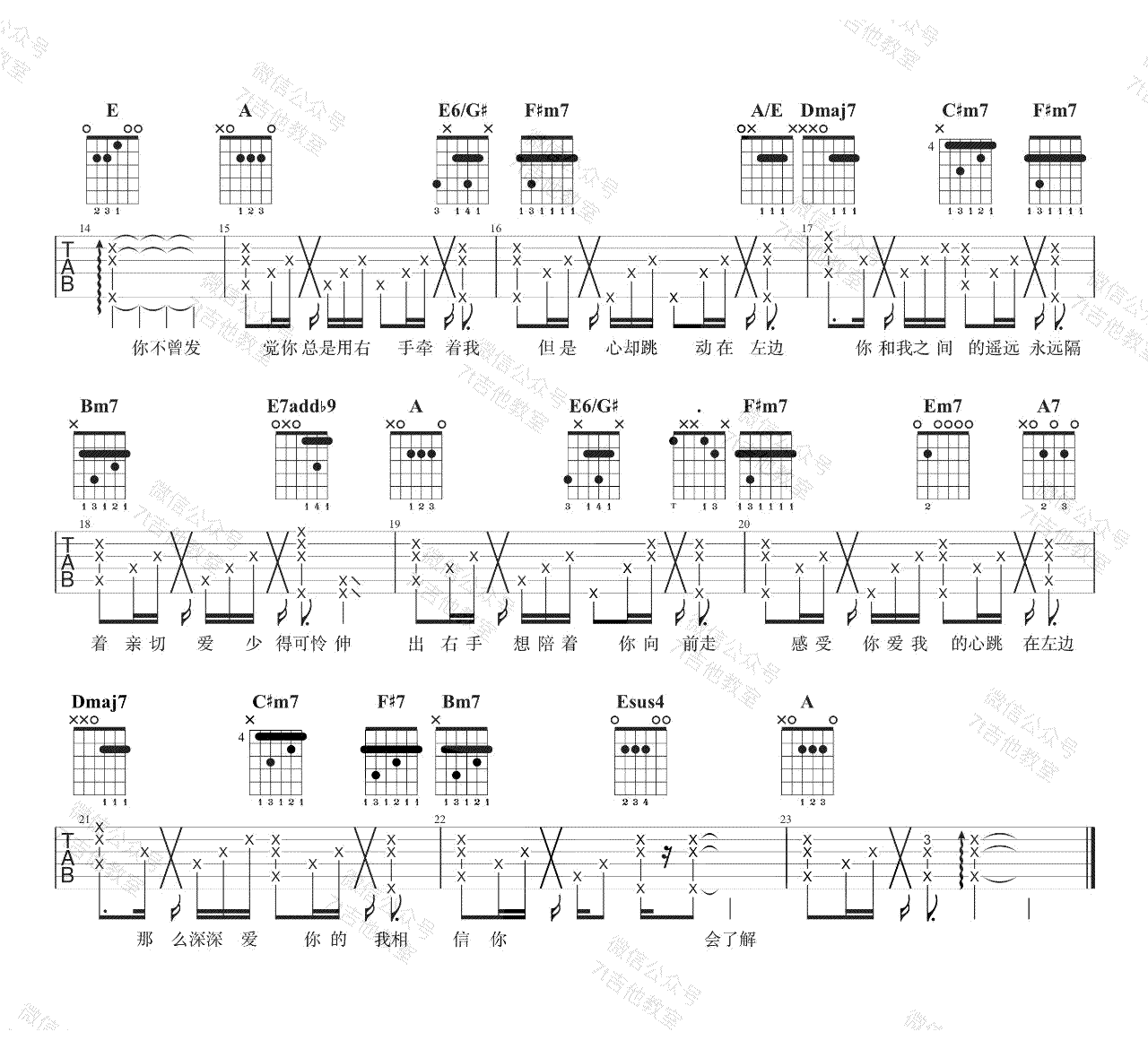 左边吉他谱_杨丞琳_A调指法_弹唱谱