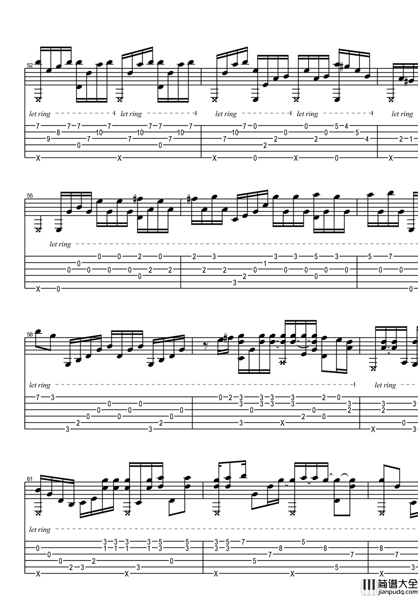 海阔天空指弹谱_Beyond_G调完整版_吉他独奏谱