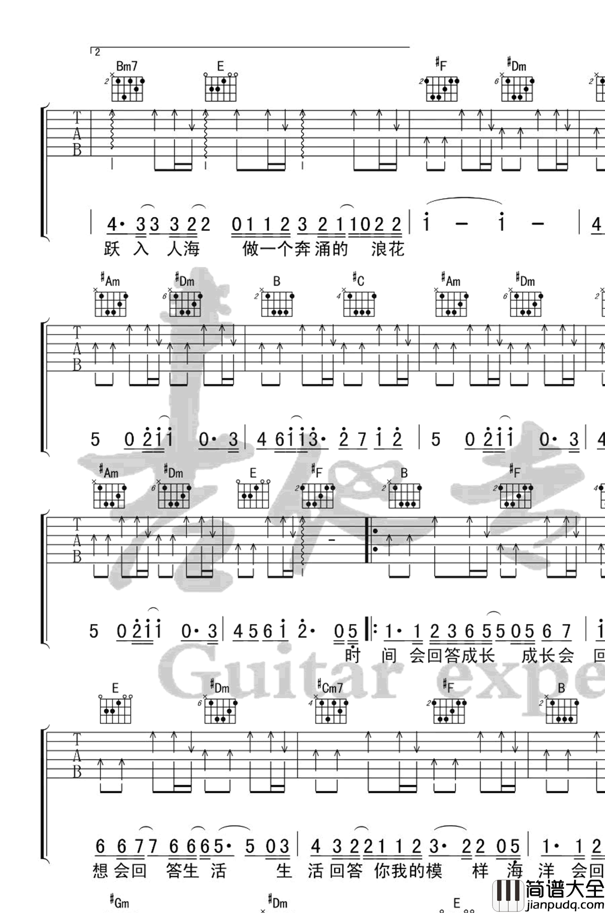 入海吉他谱_毛不易_C调指法_原版弹唱谱
