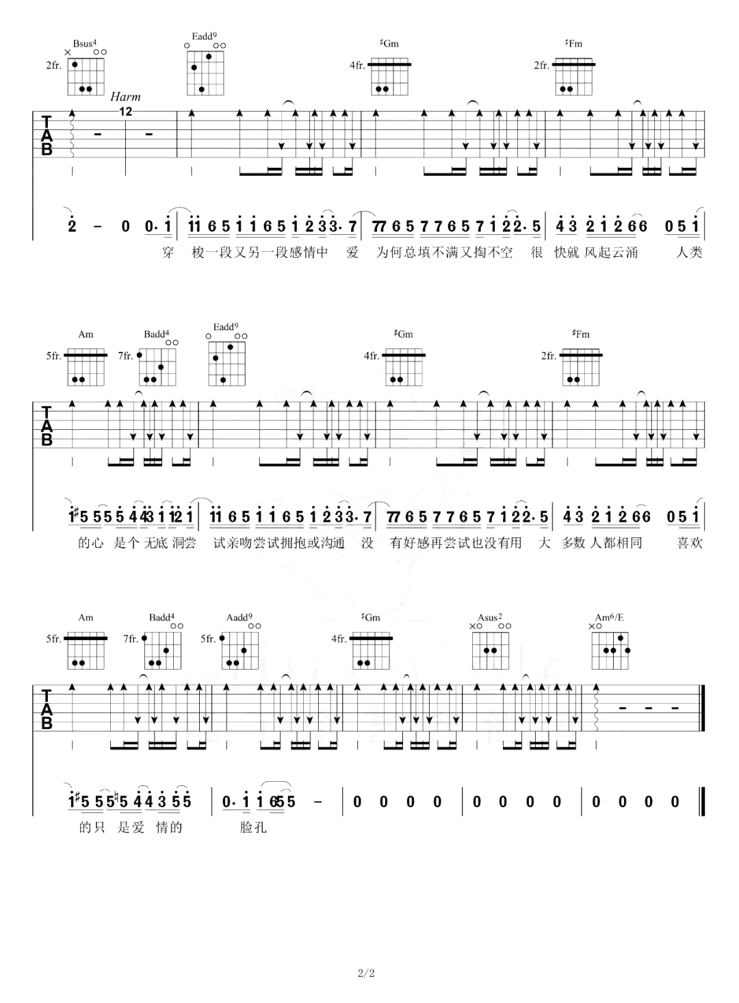 无底洞吉他谱_蔡健雅_E调弹唱谱_吉他演示/教学视频