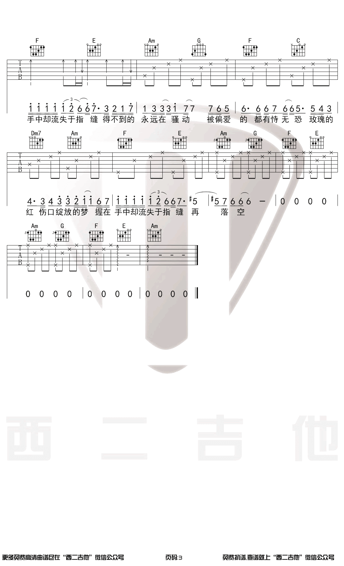 红玫瑰吉他谱_陈奕迅_C调原版_吉他演示视频