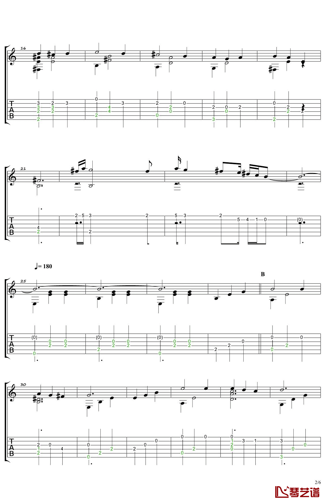 人生的旋转木马指弹谱_原调六线谱_南泽大介