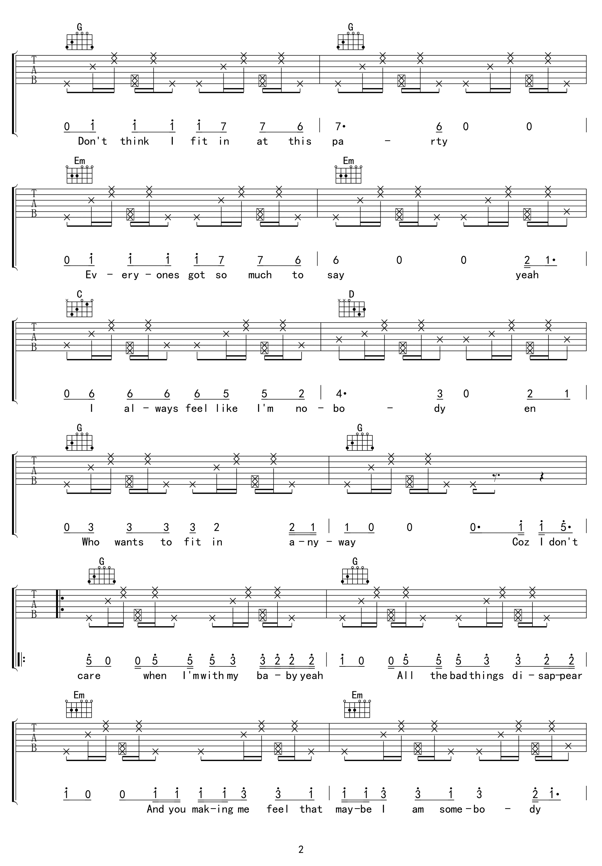 I_Don't_Care吉他谱_G调_贾斯汀比伯&艾德希兰_高清弹唱谱