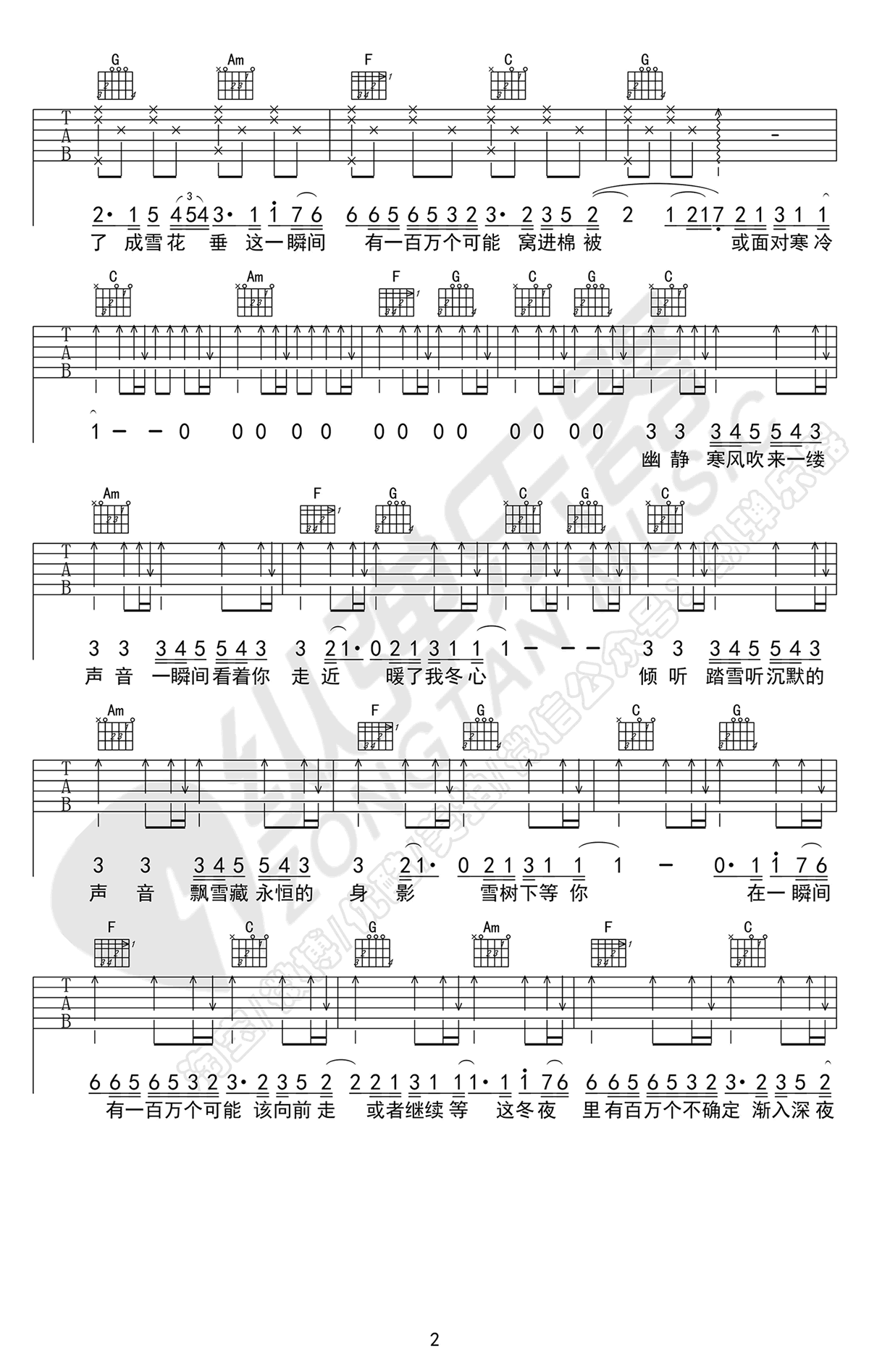 一百万个可能吉他谱_克丽丝叮_抖音歌曲_图片谱
