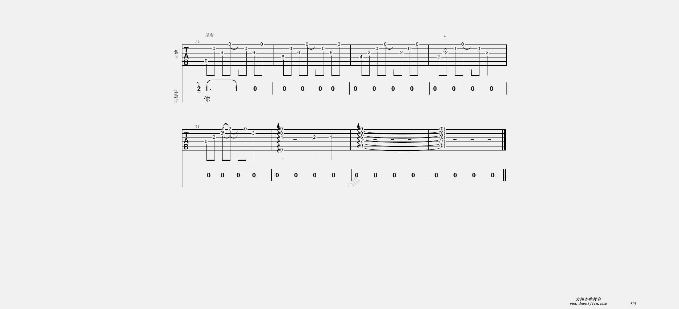 李行亮_愿得一人心_吉他谱_高清六线谱