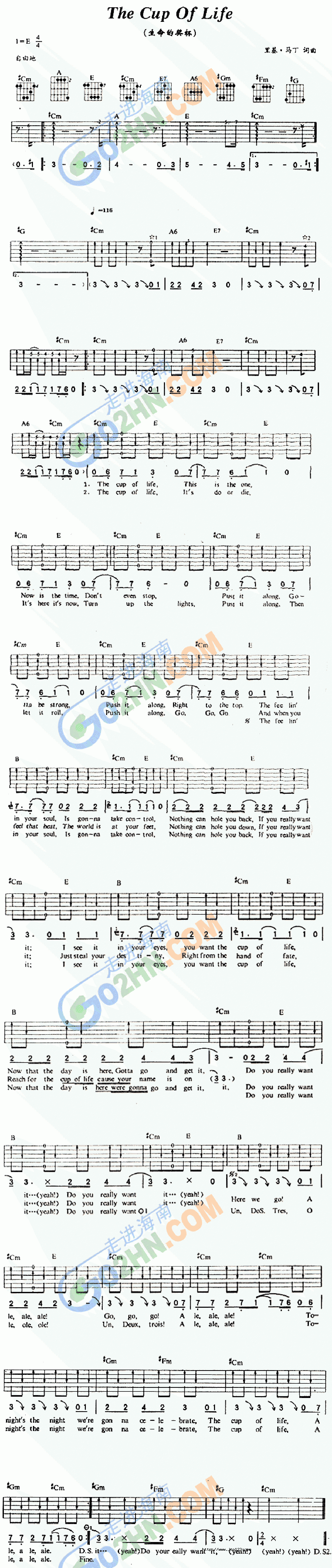 生命的奖杯吉他谱_世界名曲_C调和弦弹唱谱_图谱1