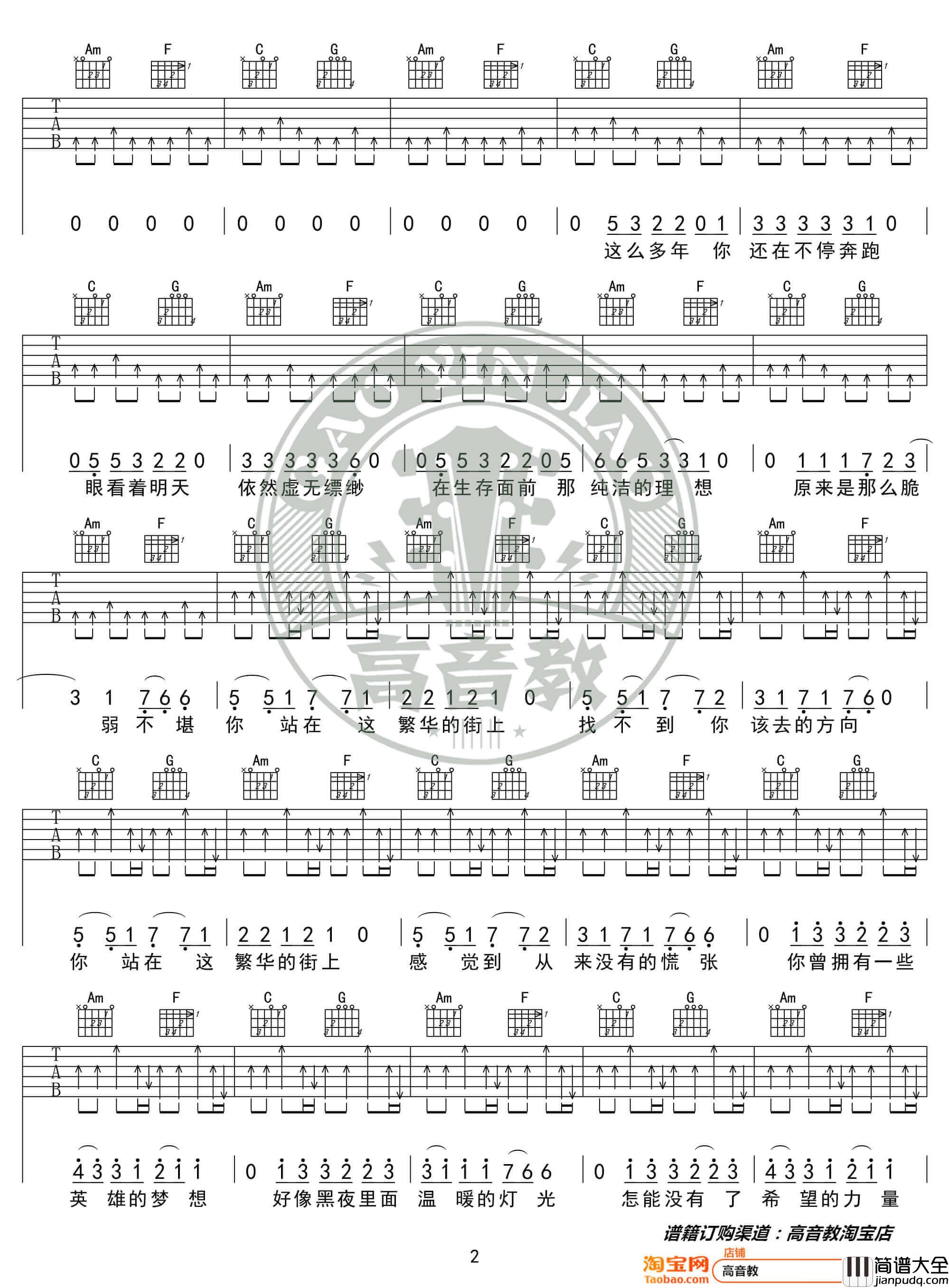 _那一年_吉他谱_许巍_C调精华版