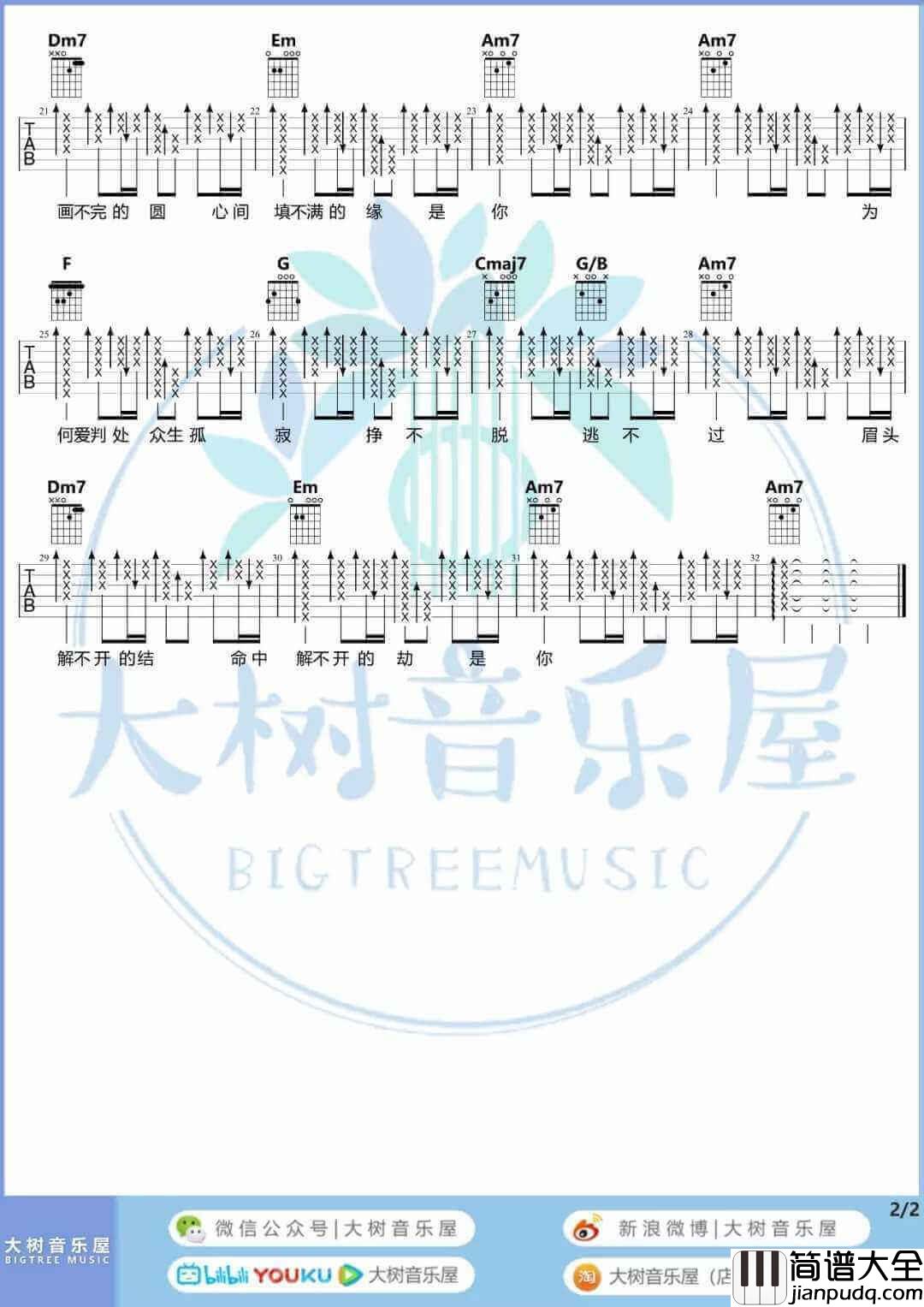 _默_吉他谱_那英_吉他和弦谱/六线谱_C调指法版_大树音乐屋