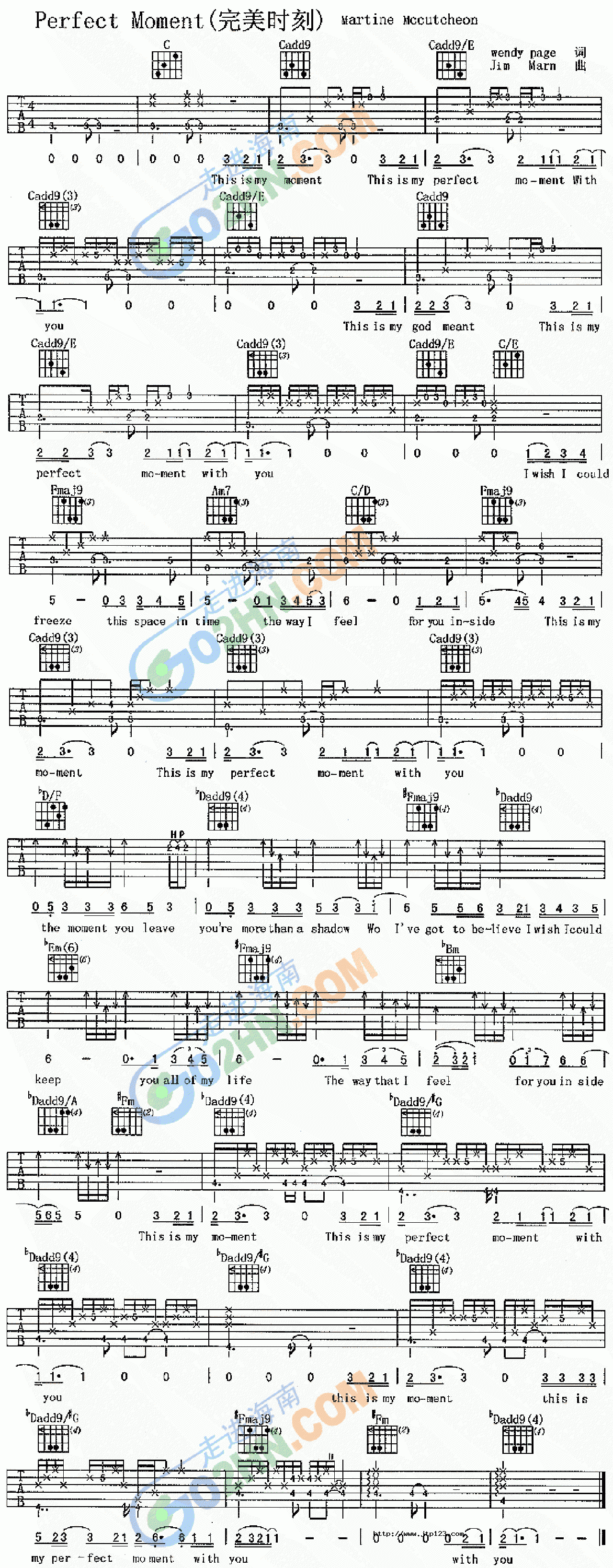 PerfectMoment吉他谱_世界名曲_G调和弦弹唱谱_图谱1