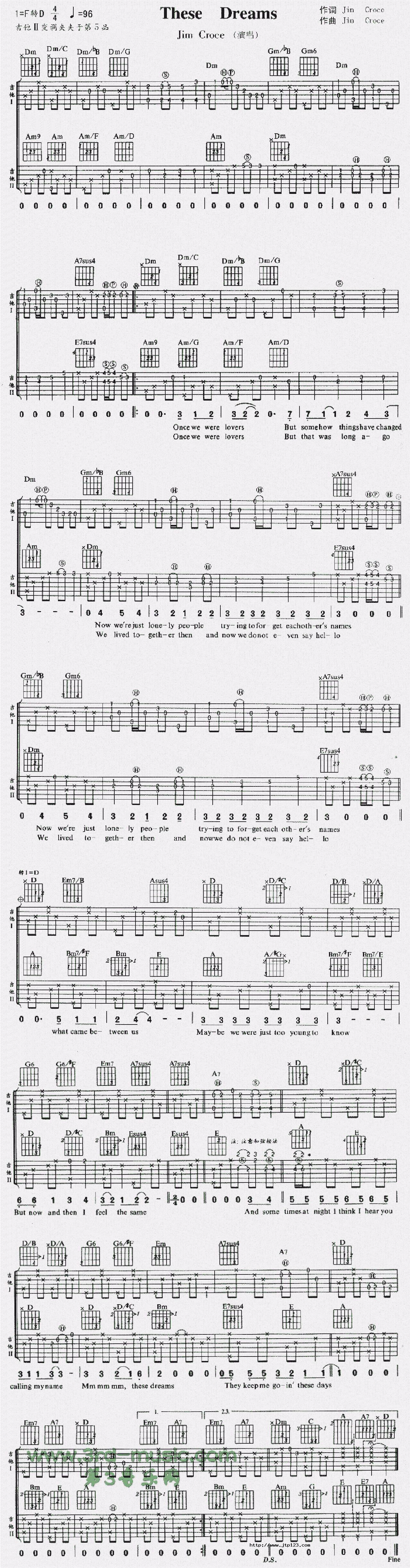 TheseDreams吉他谱_世界名曲_D调和弦弹唱谱_这些梦_图谱1