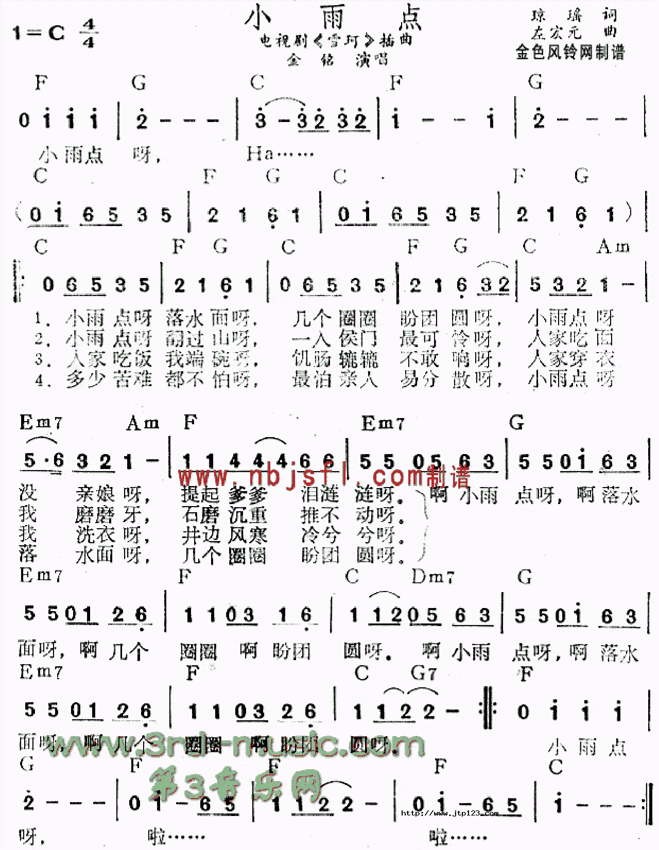 小雨点吉他谱_电影_C调和弦弹唱谱_雪珂插曲_图谱1